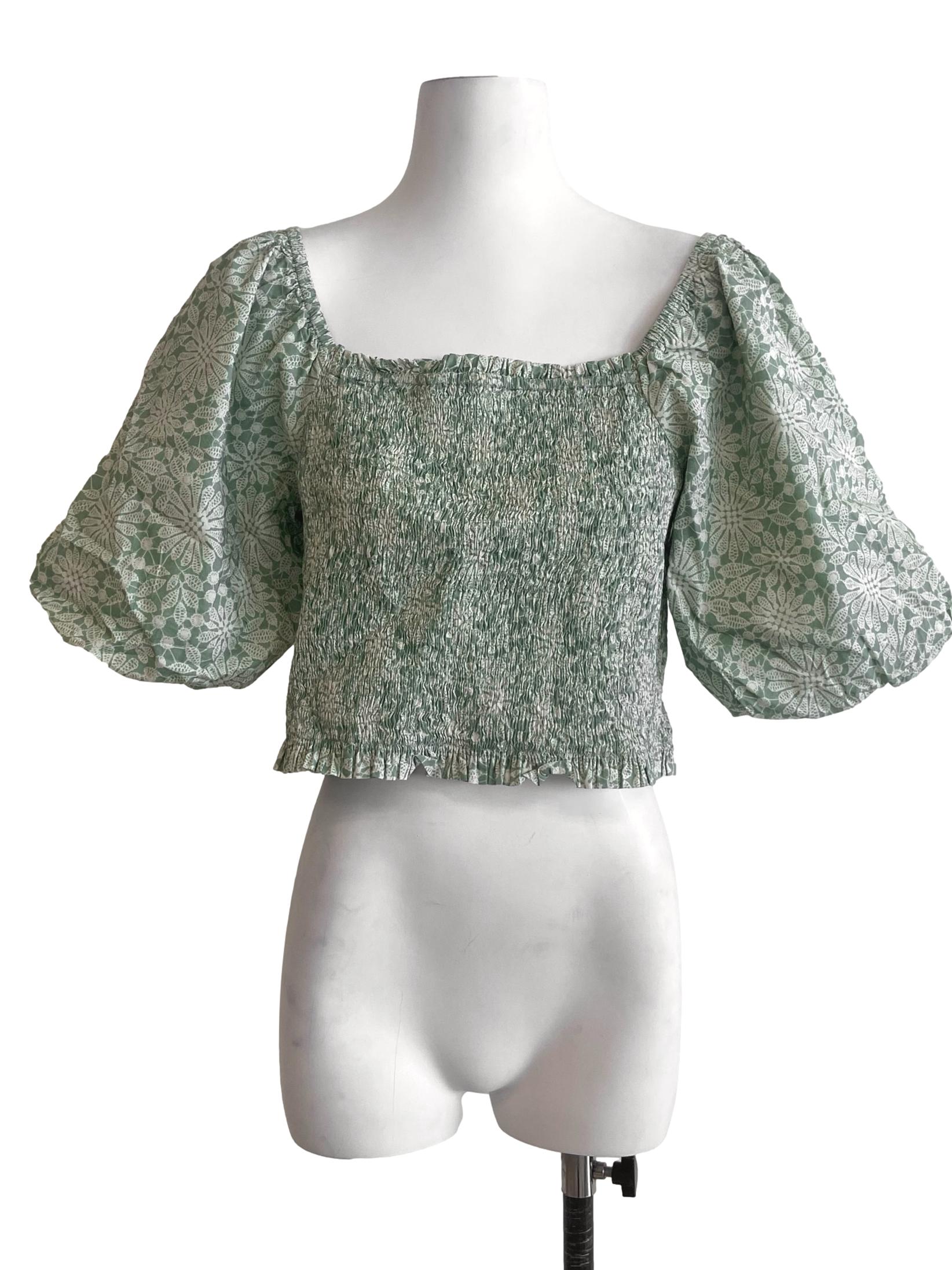Fern Green Floral Square Neck Top