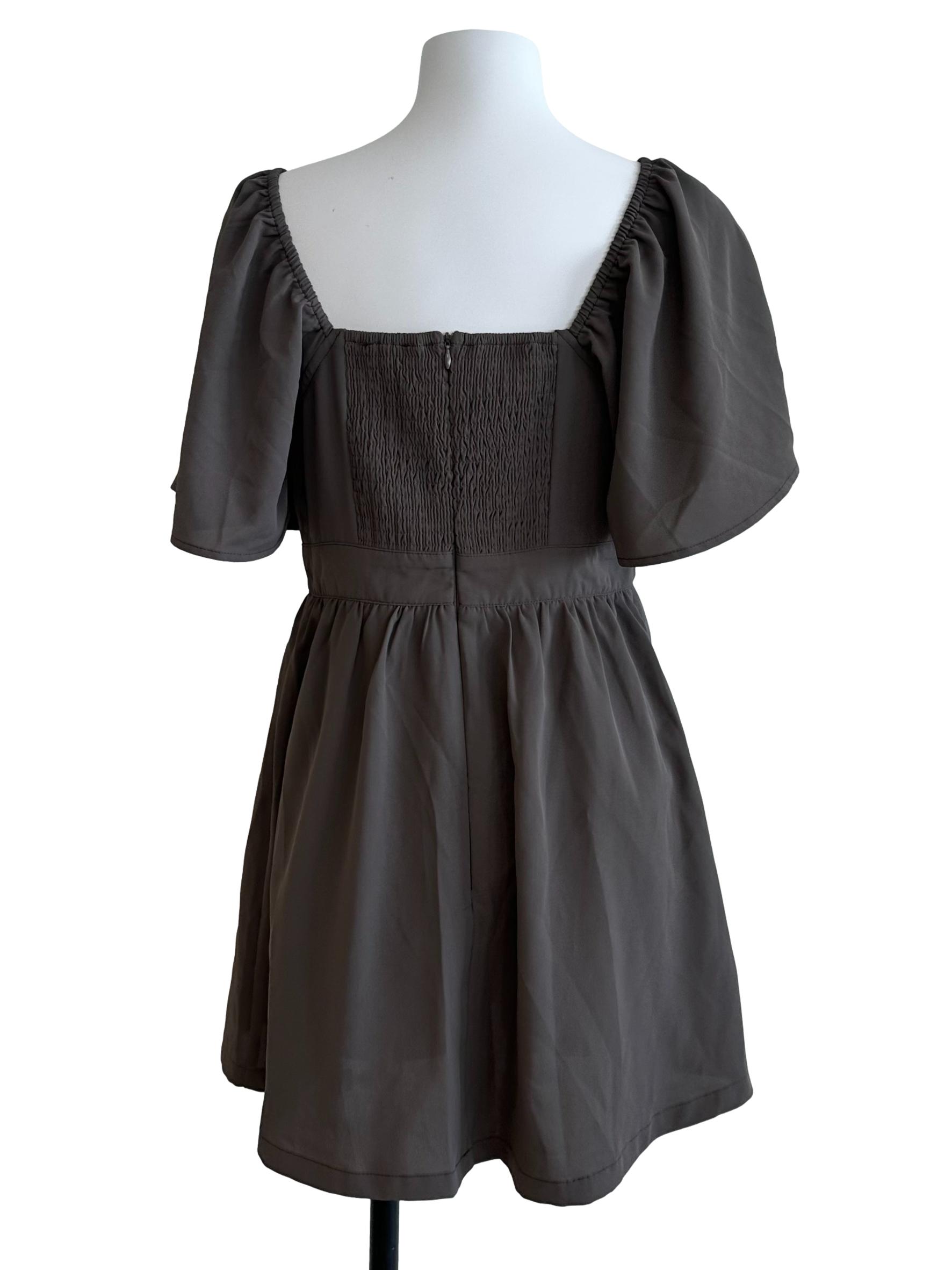 Cloud Grey Square Neck Ruched Dress