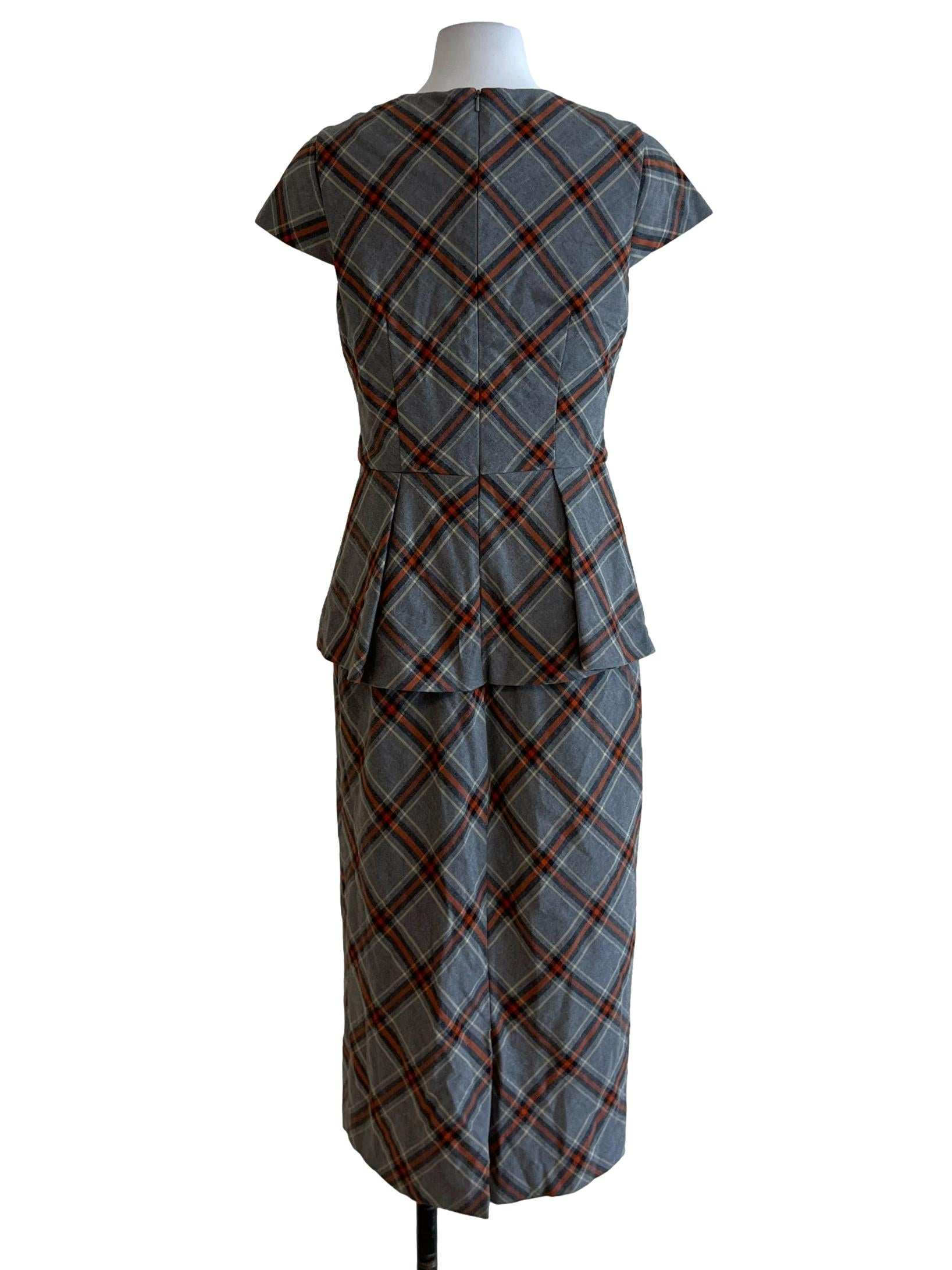 Grey Madras Cap Sleeve Dress