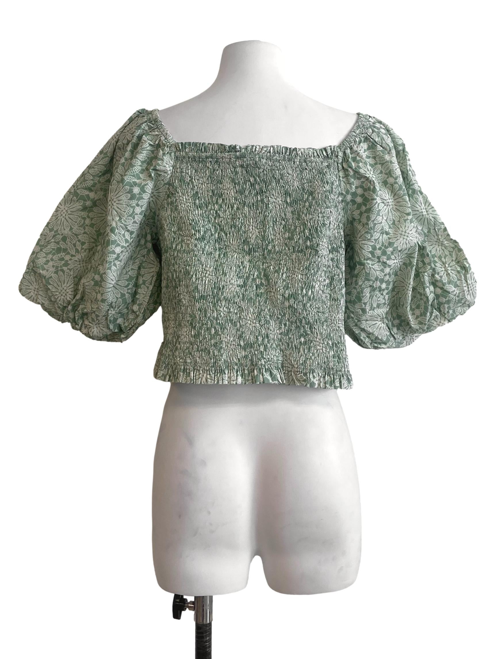 Fern Green Floral Square Neck Top