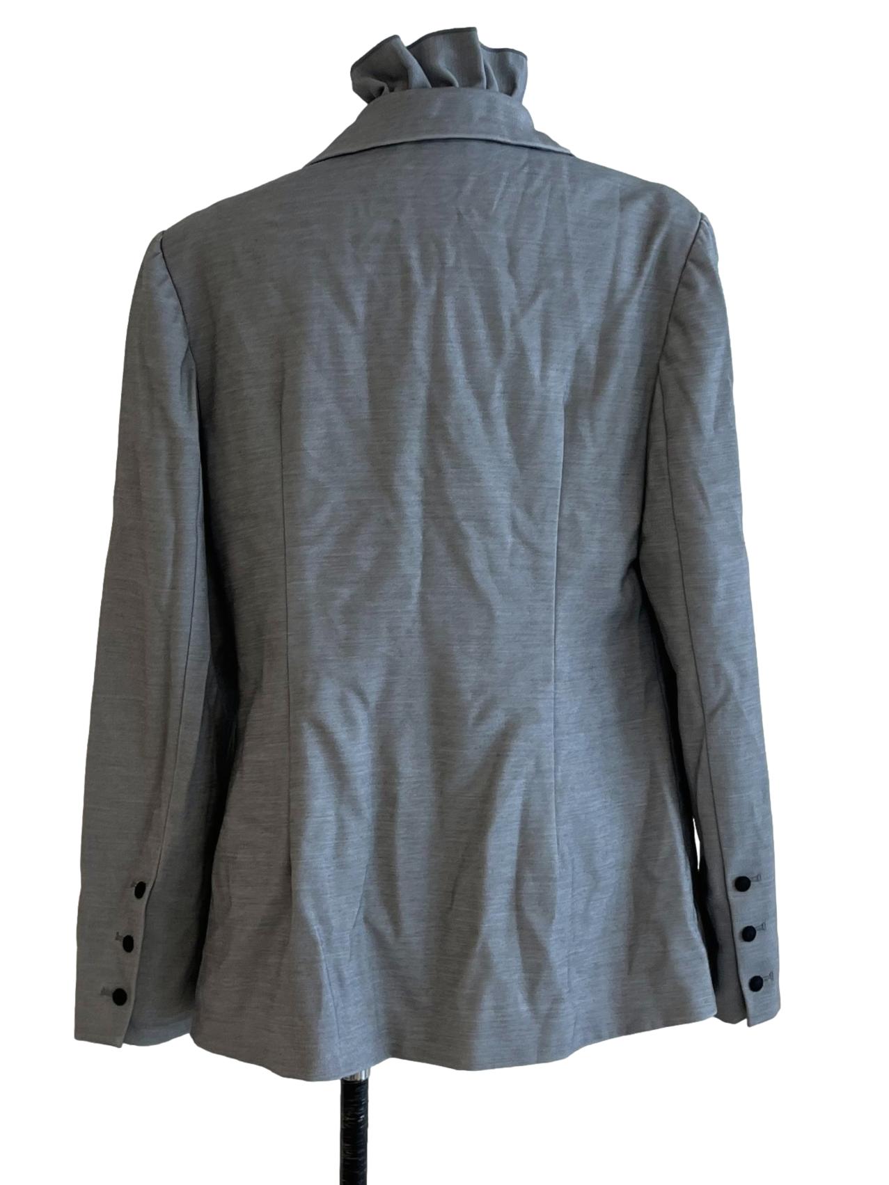 Grey Ruffle Collar Double-Breasted Blazer