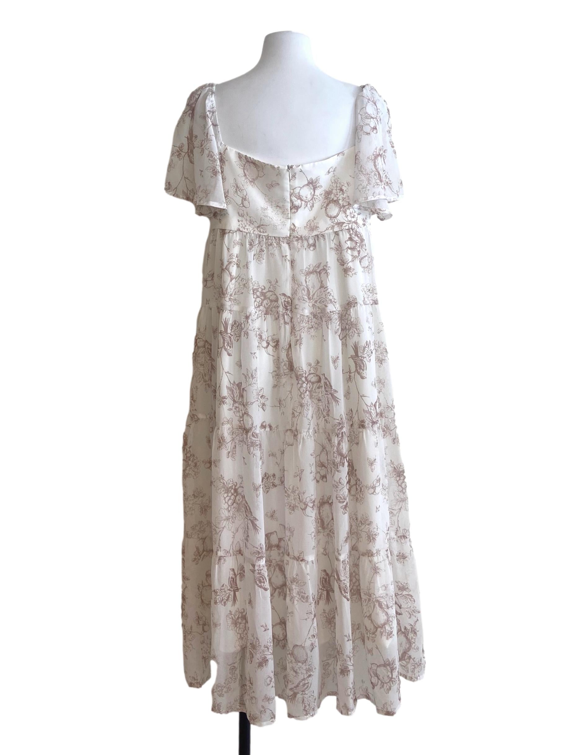 White & Brown Floral Layered Dress
