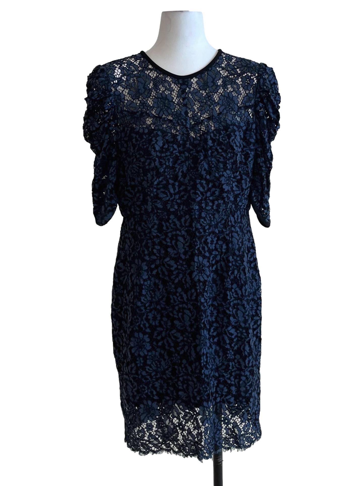 Navy Blue Lace Empire Dress