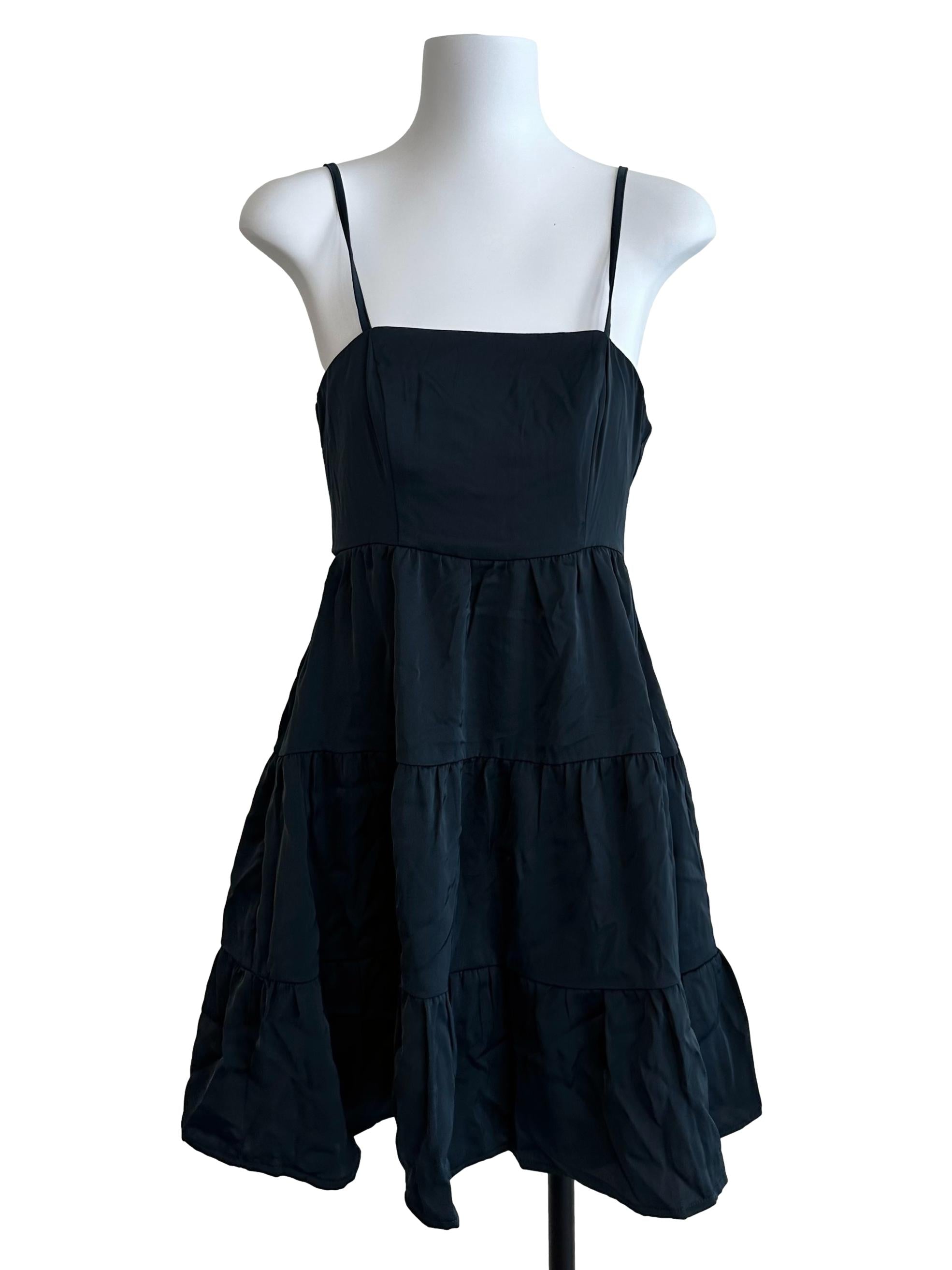 Dark Teal Blue Square Neck Tiered Dress