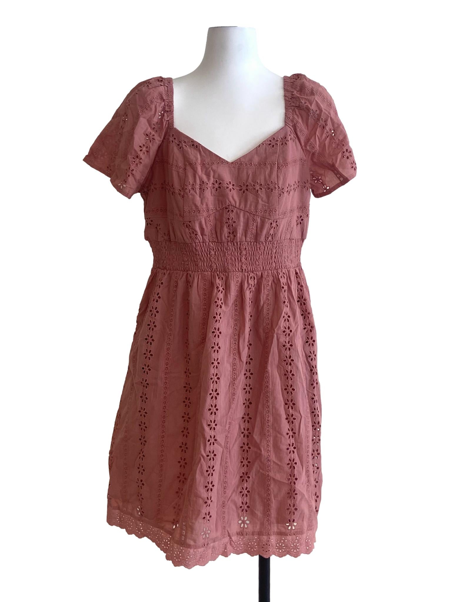 Blush Red Embroidery Floral Pegged Dress