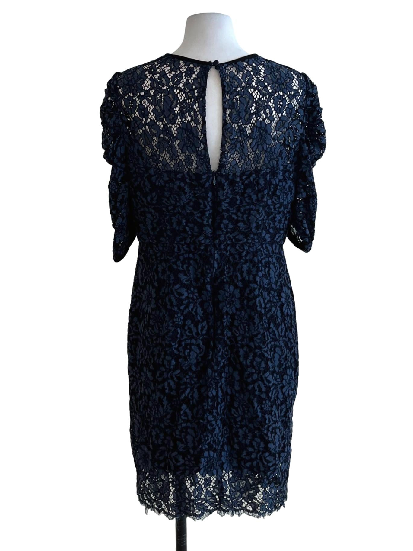 Navy Blue Lace Empire Dress