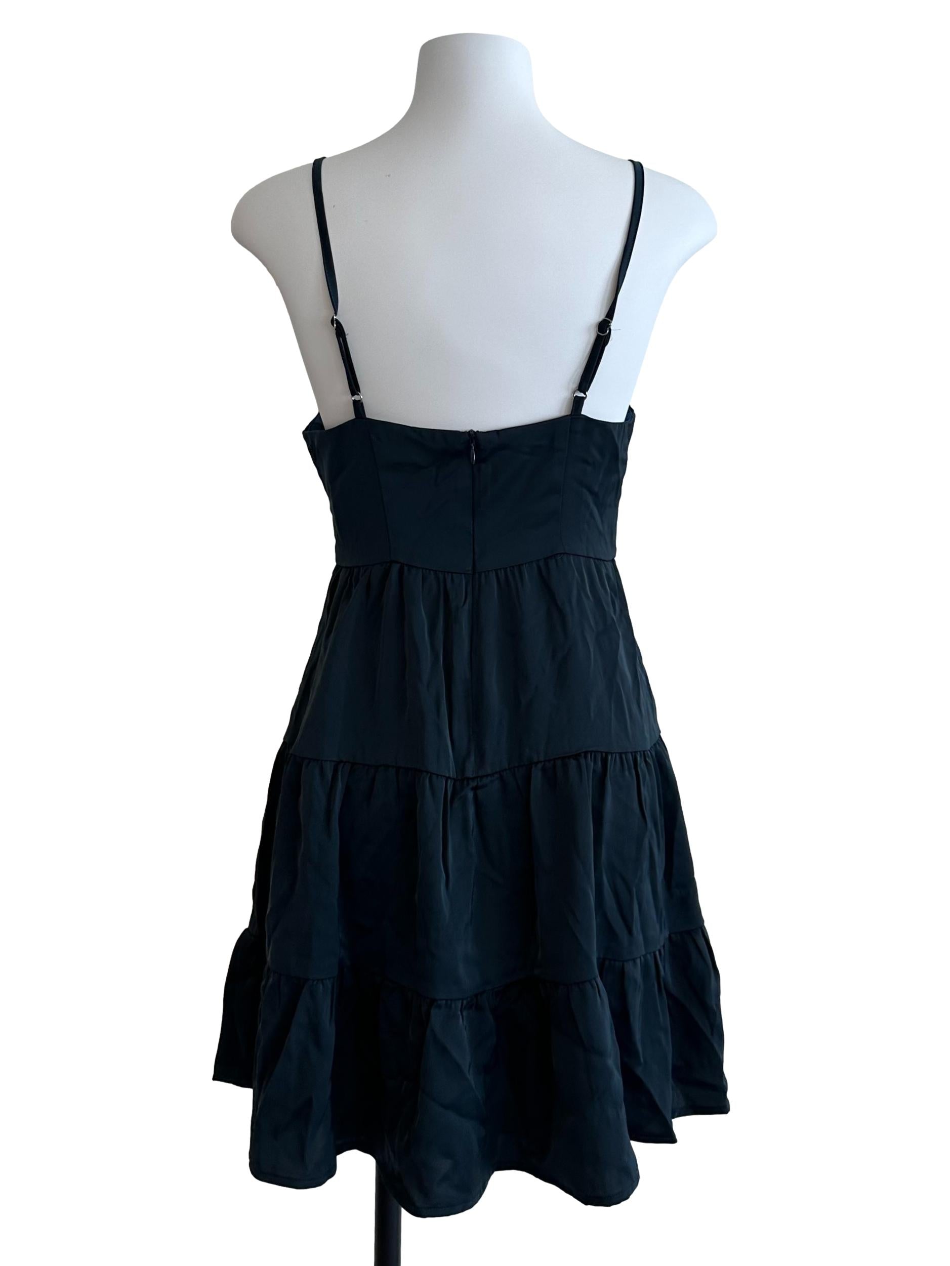 Dark Teal Blue Square Neck Tiered Dress