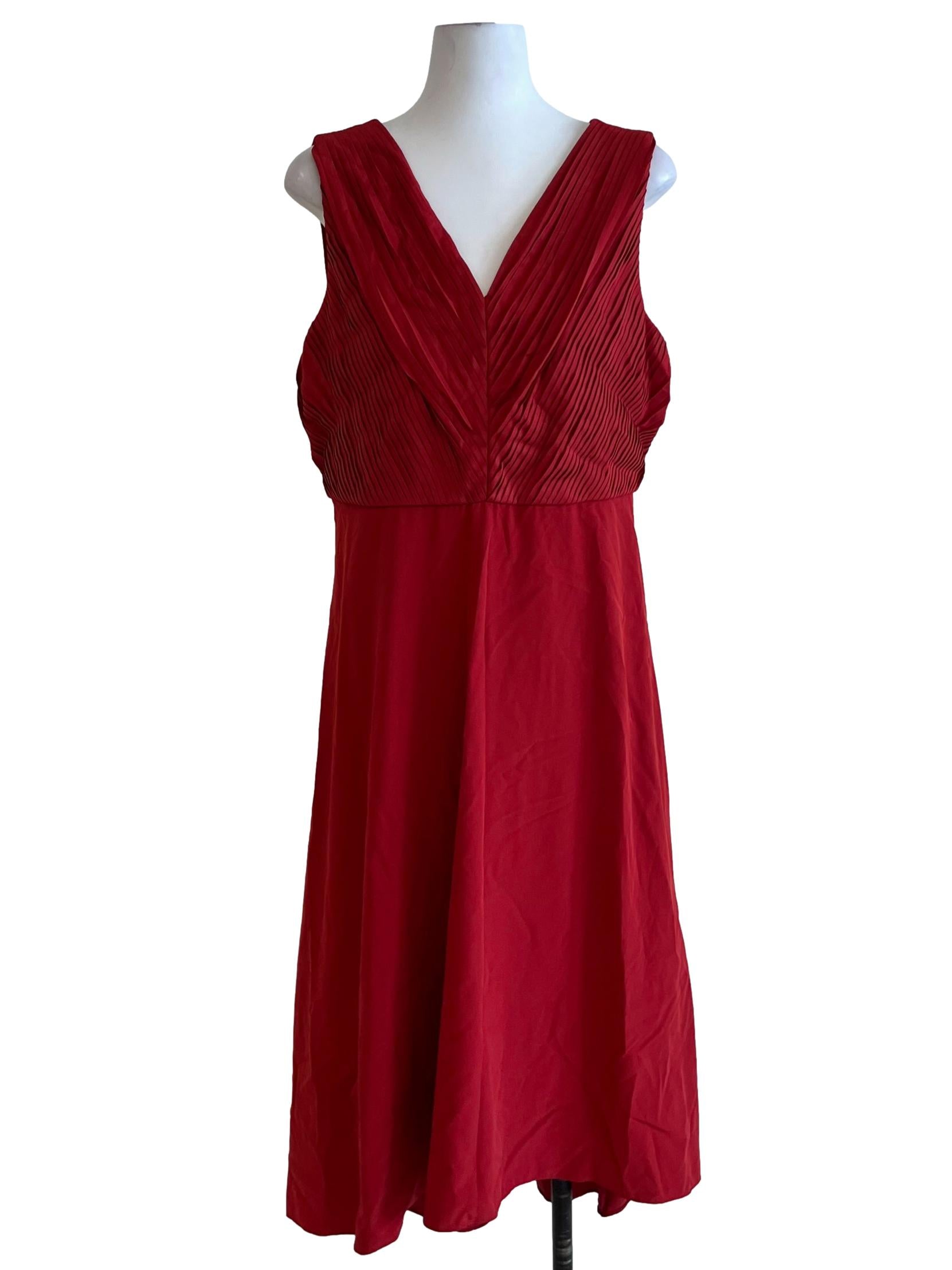 Blood Red V-Neckline A-Line Dress