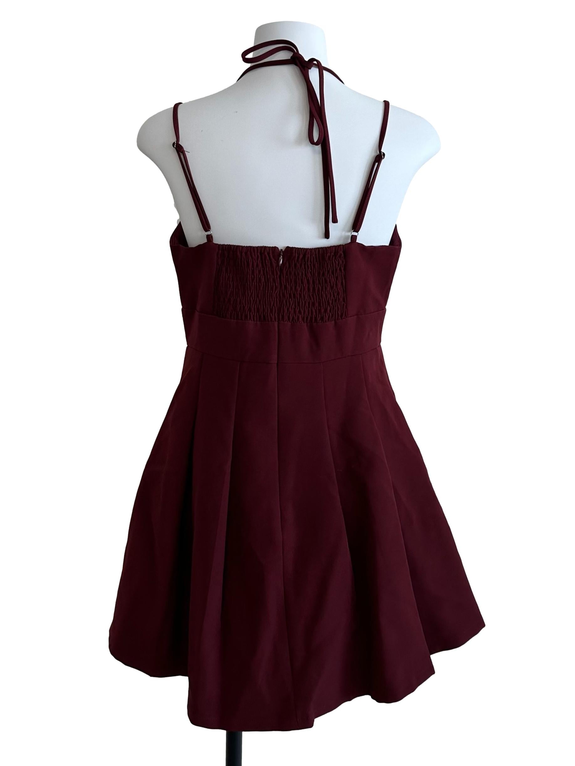 Maroon Red Pleated Double Strap Dress