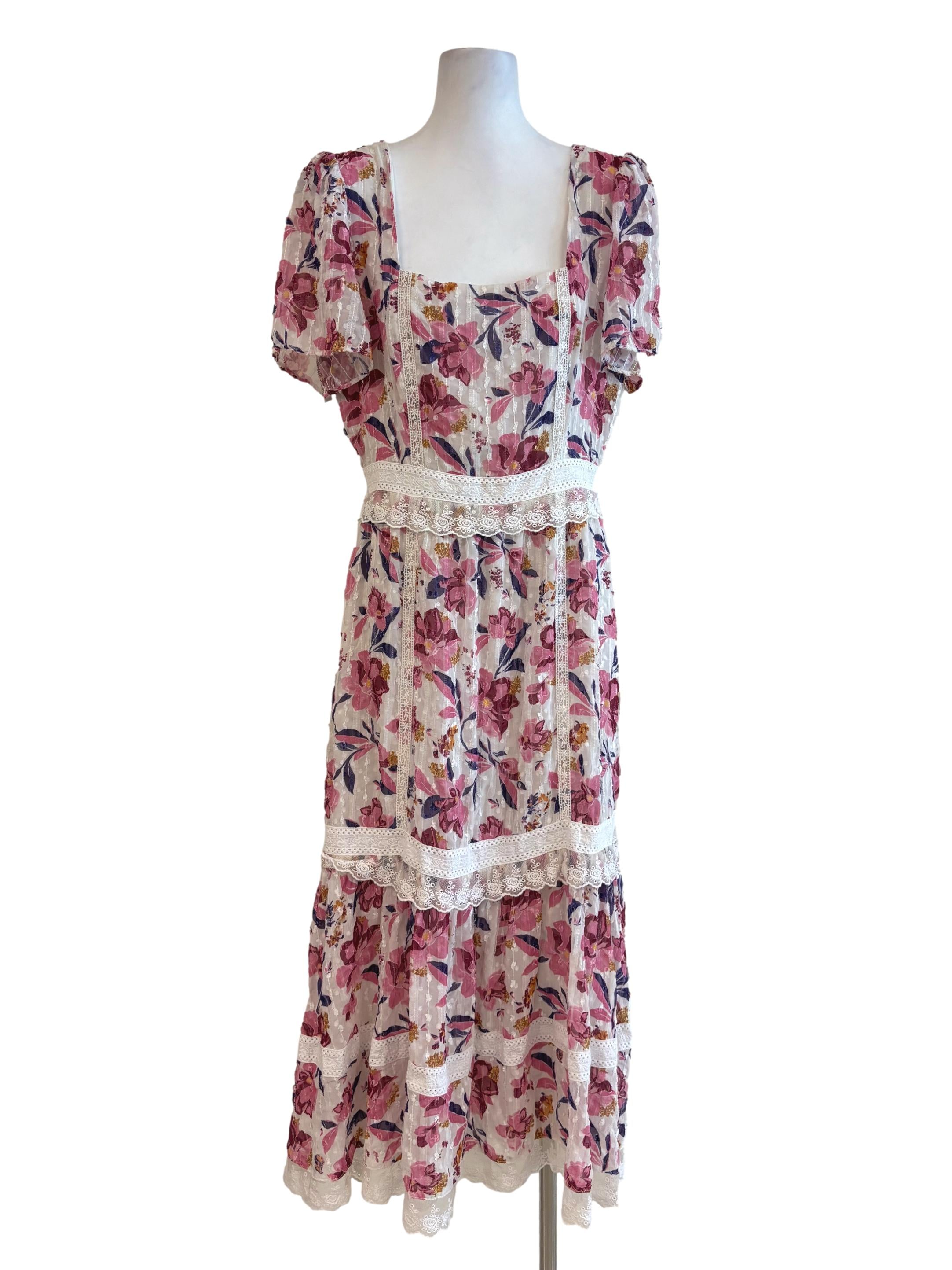 Sherbet Pink And White Lace Textured Dress