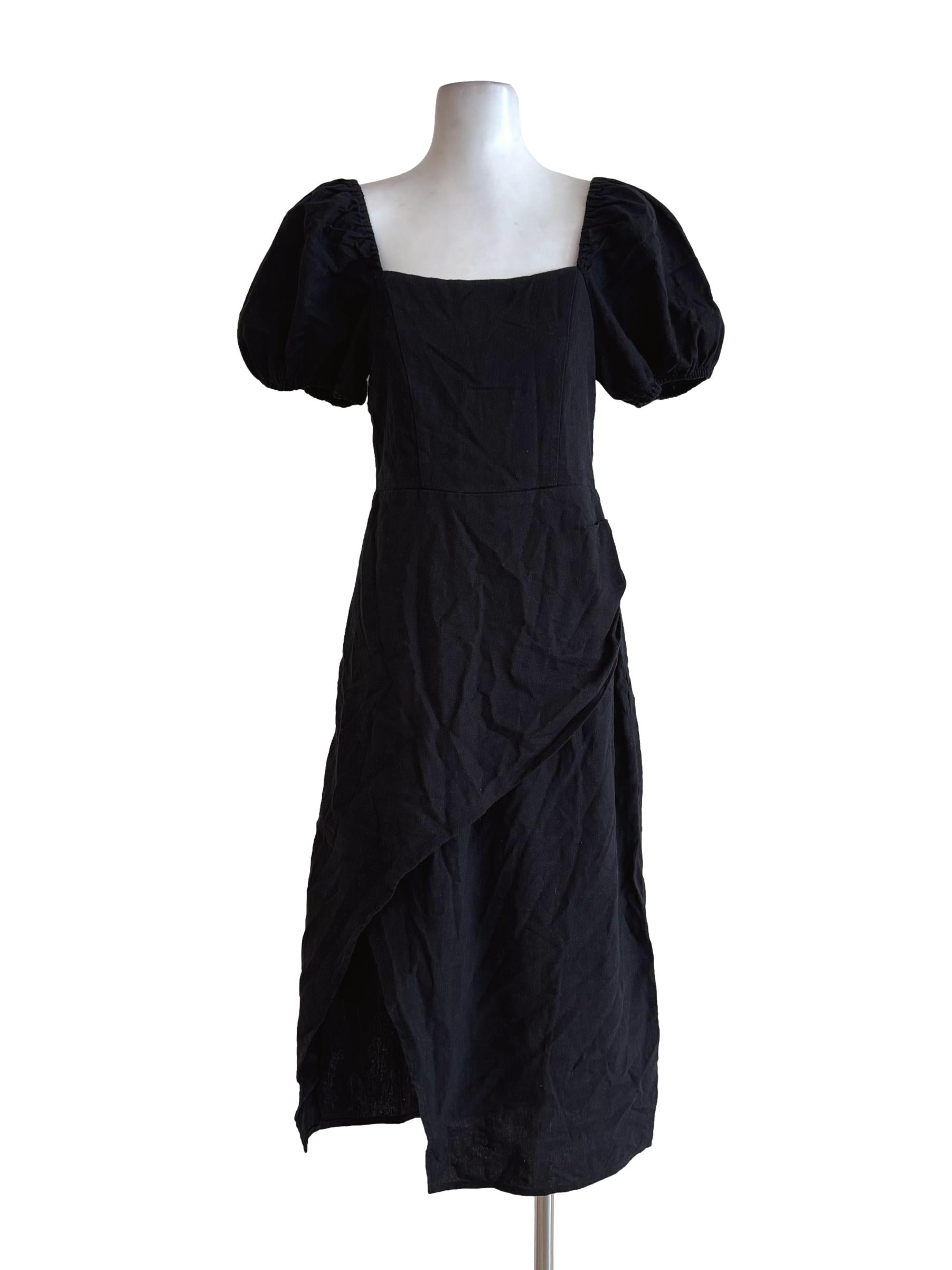 Jet Black Puffy Short Sleeve Dress TWL