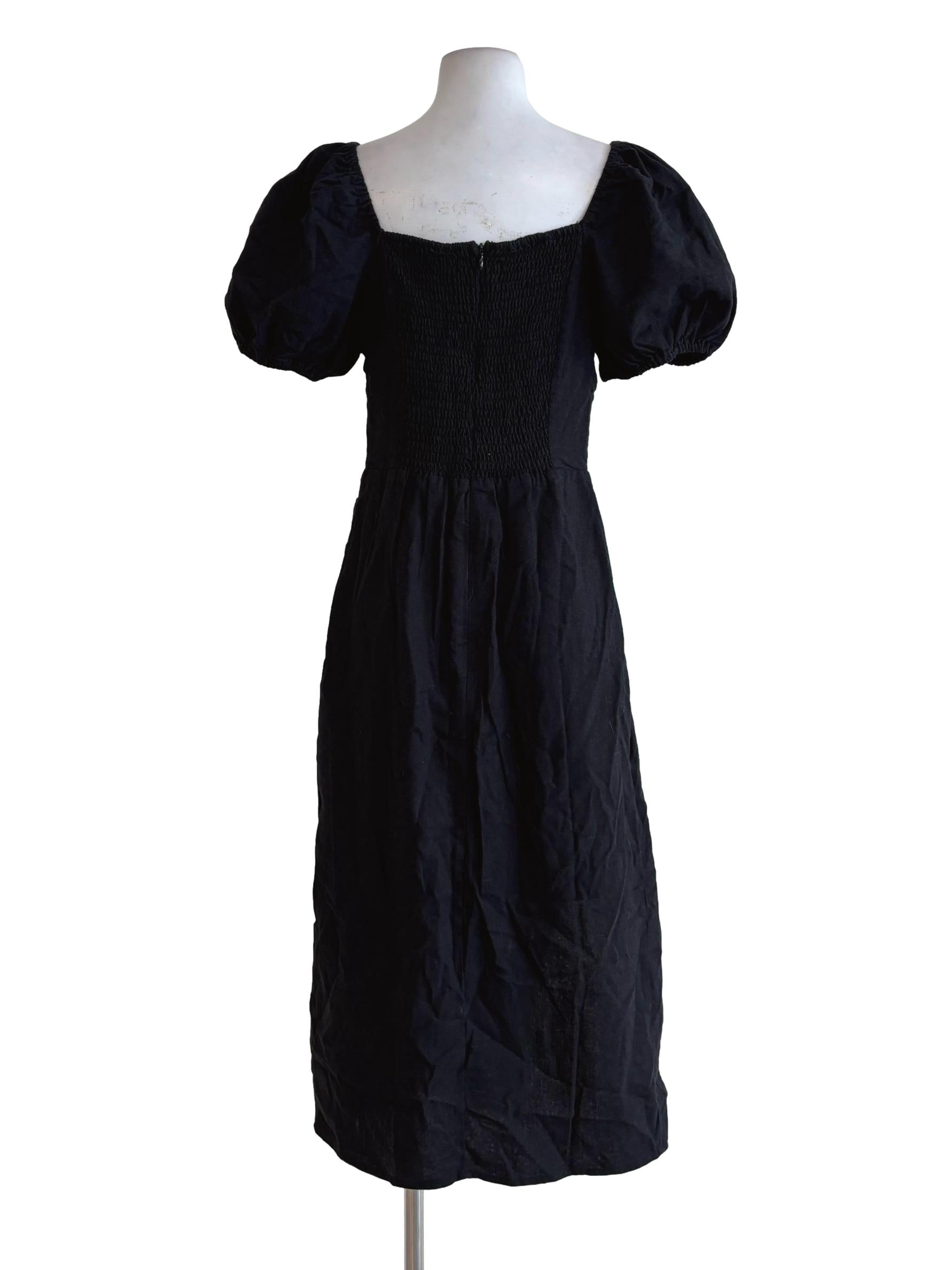 Jet Black Puffy Short Sleeve Dress TWL