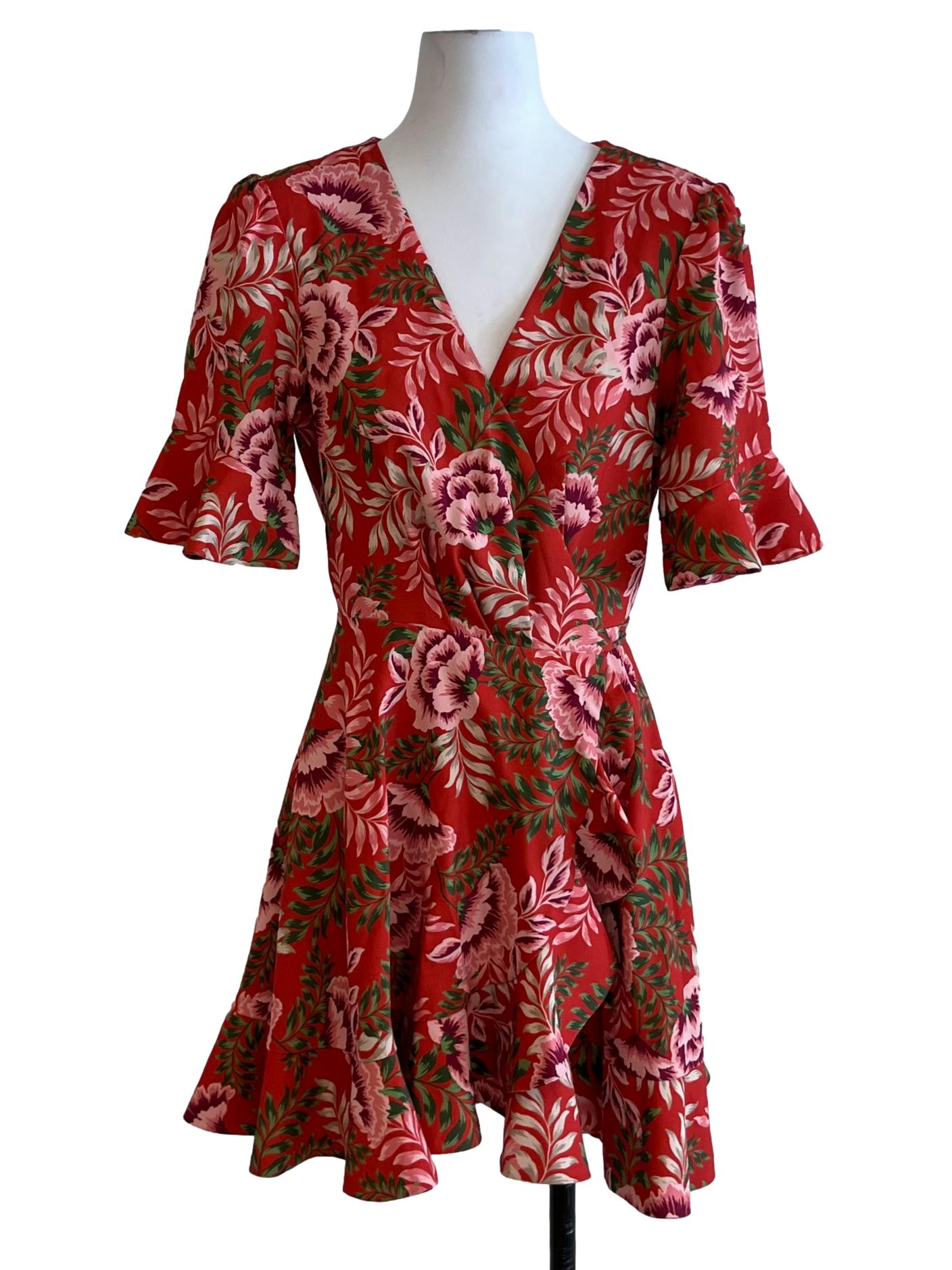 Fire Orange Floral Wrap Dress