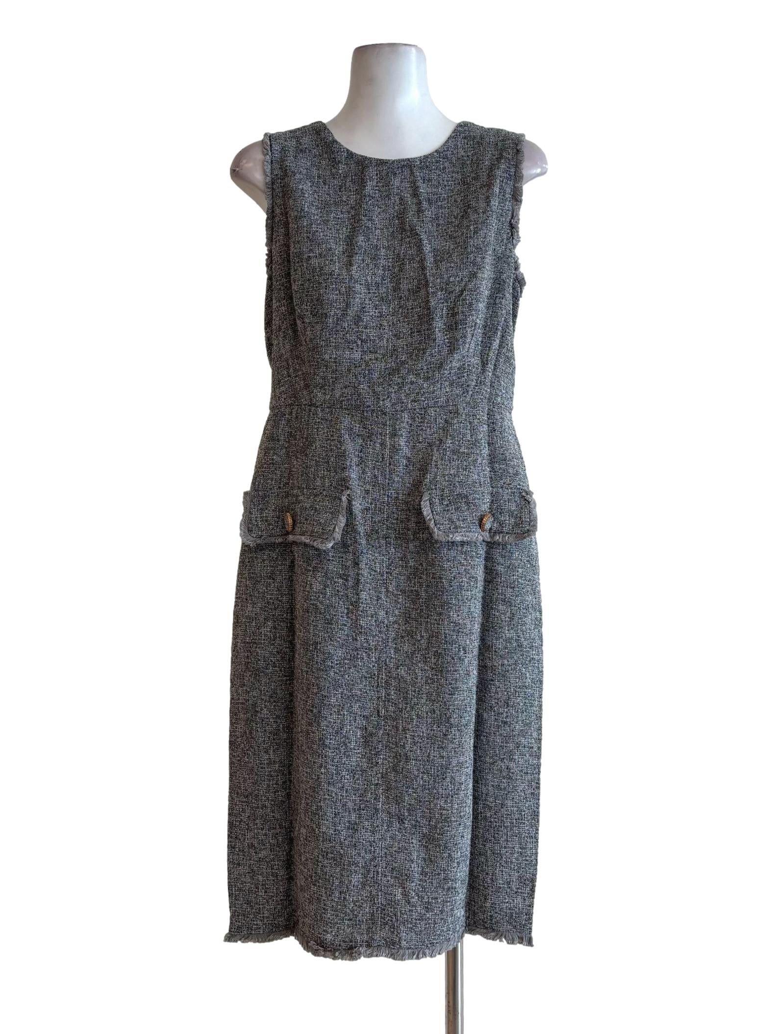Grey Tweed Sleeveless Dress
