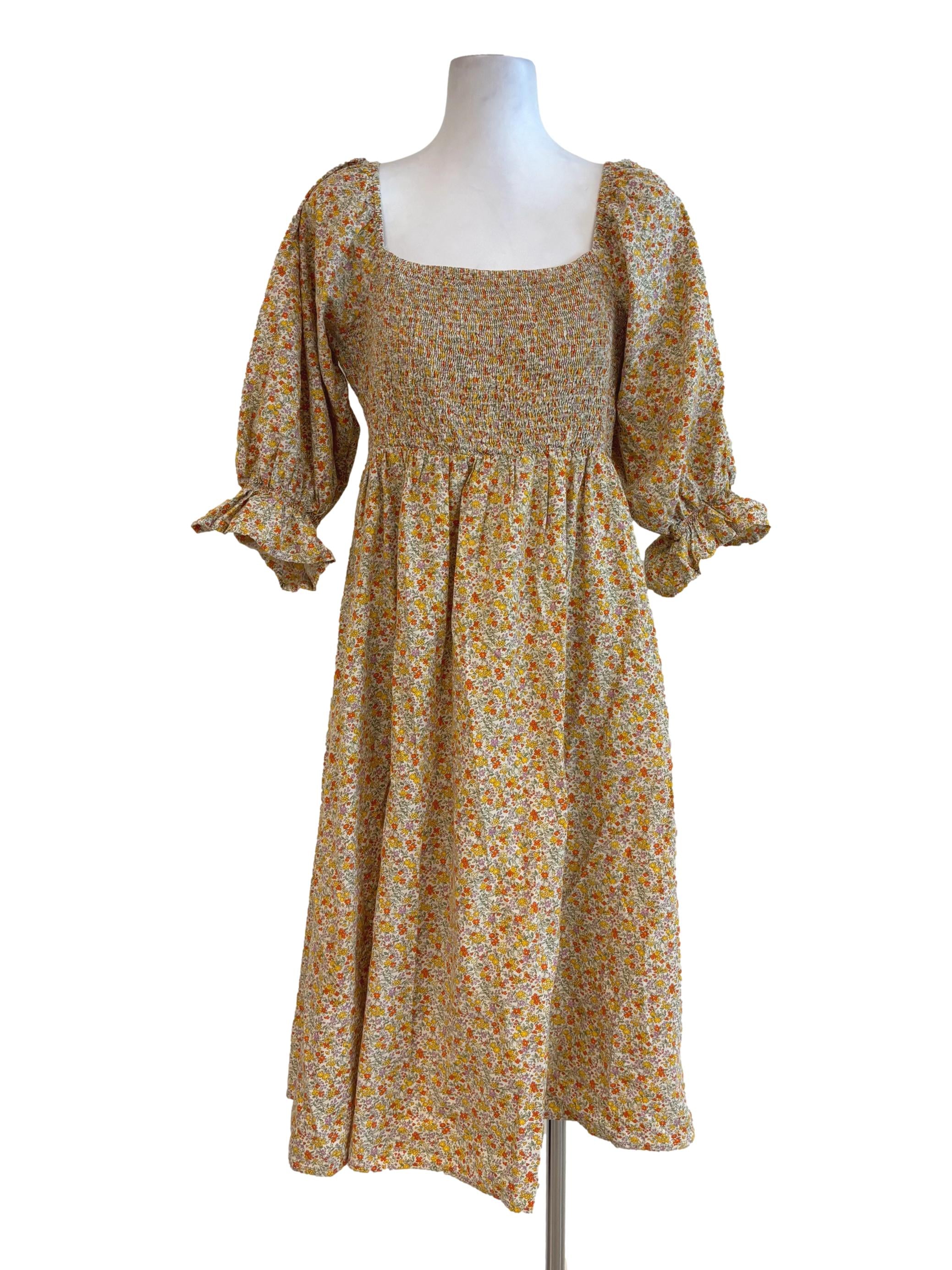 Mellow Yellow Floral Smock A-Line Dress