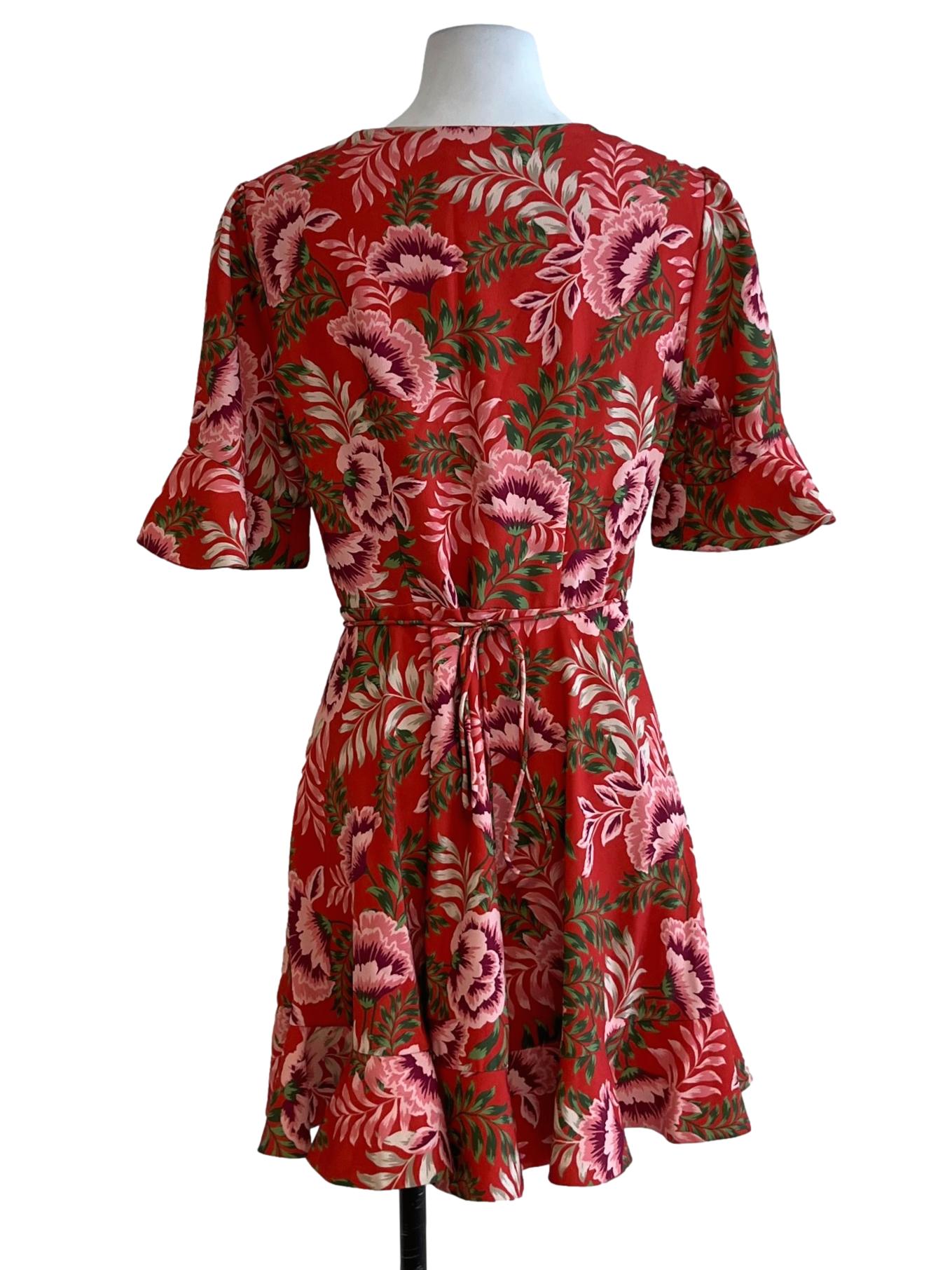 Fire Orange Floral Wrap Dress