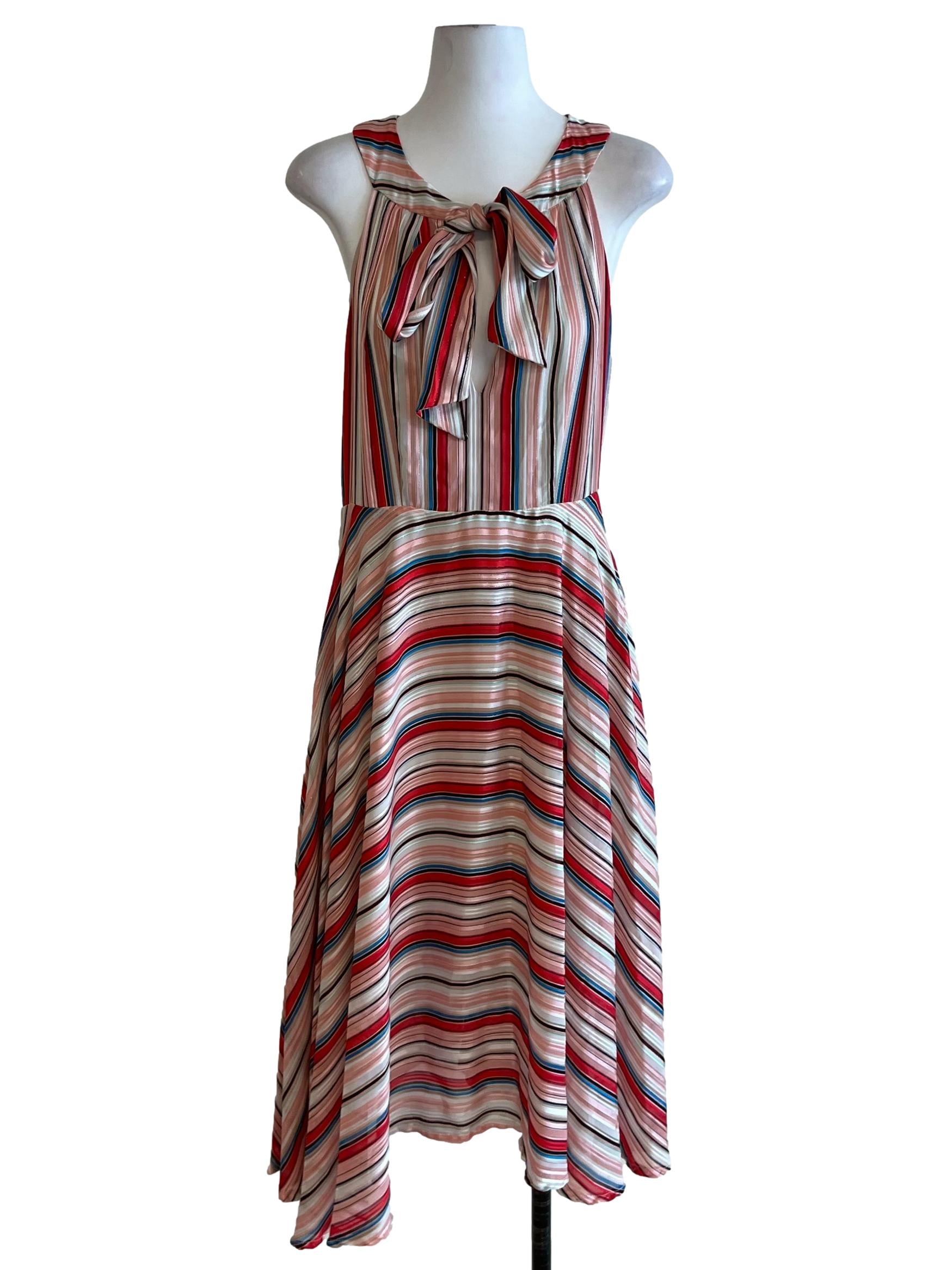 White Multicolour Stripe A-Line Dress