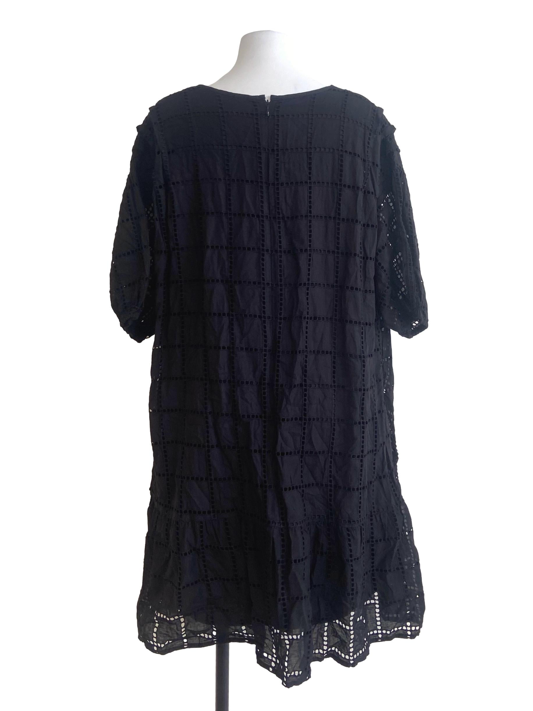 Black Embroidery V- Neck Drop Waist Dress