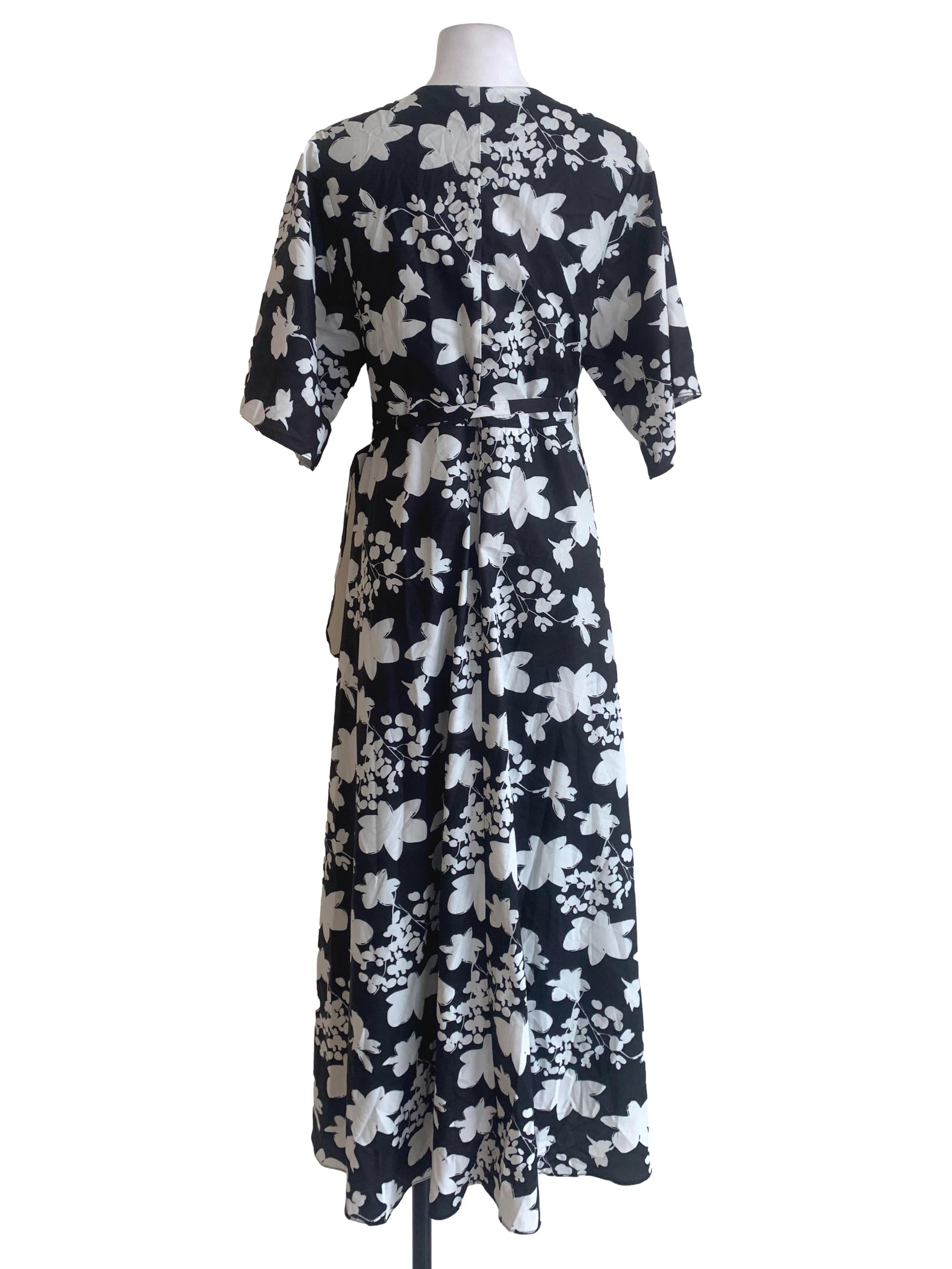 Black Floral Pattern Wrapped Dress
