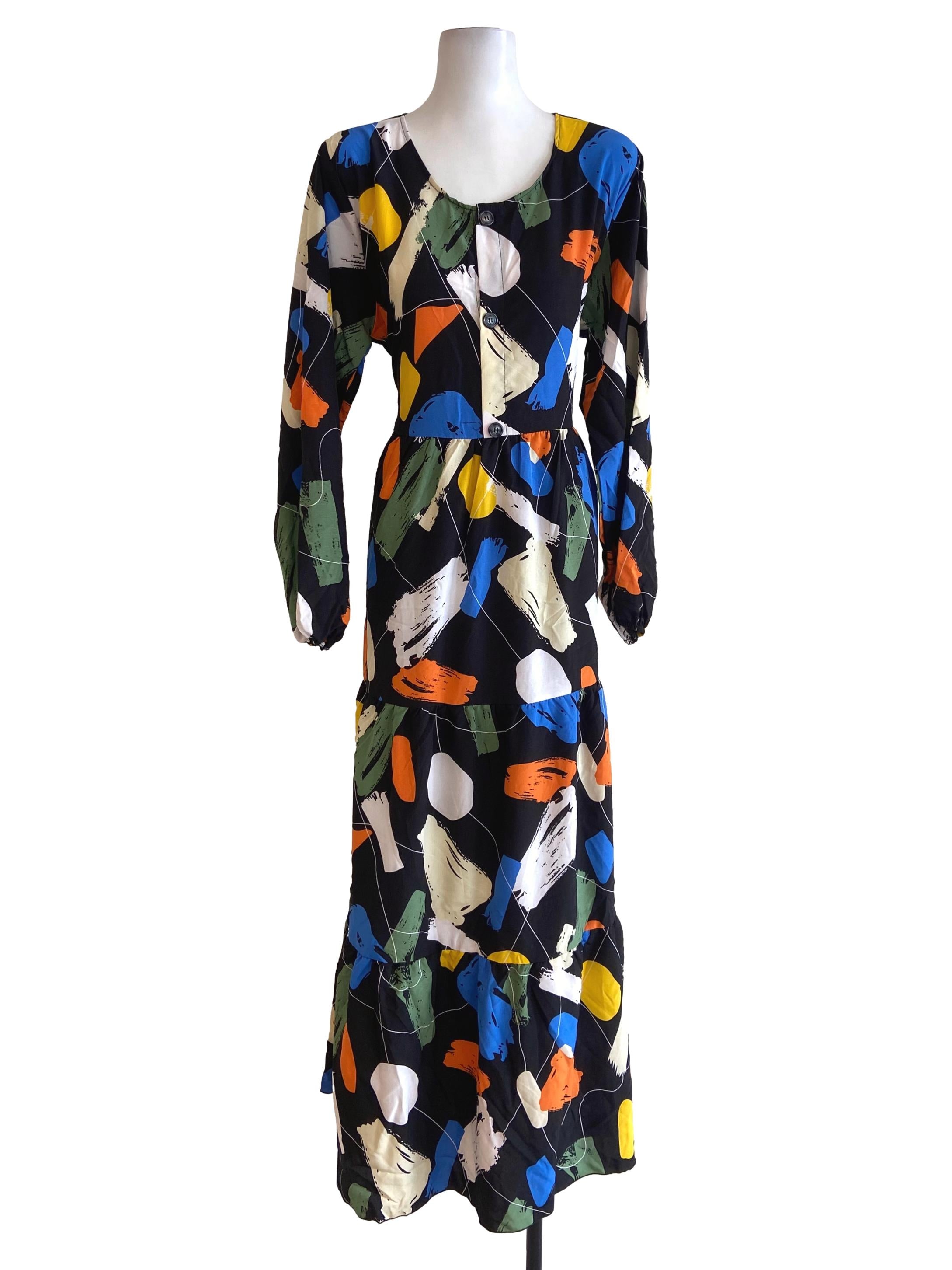 Black & Colourful Empire Layered Dress