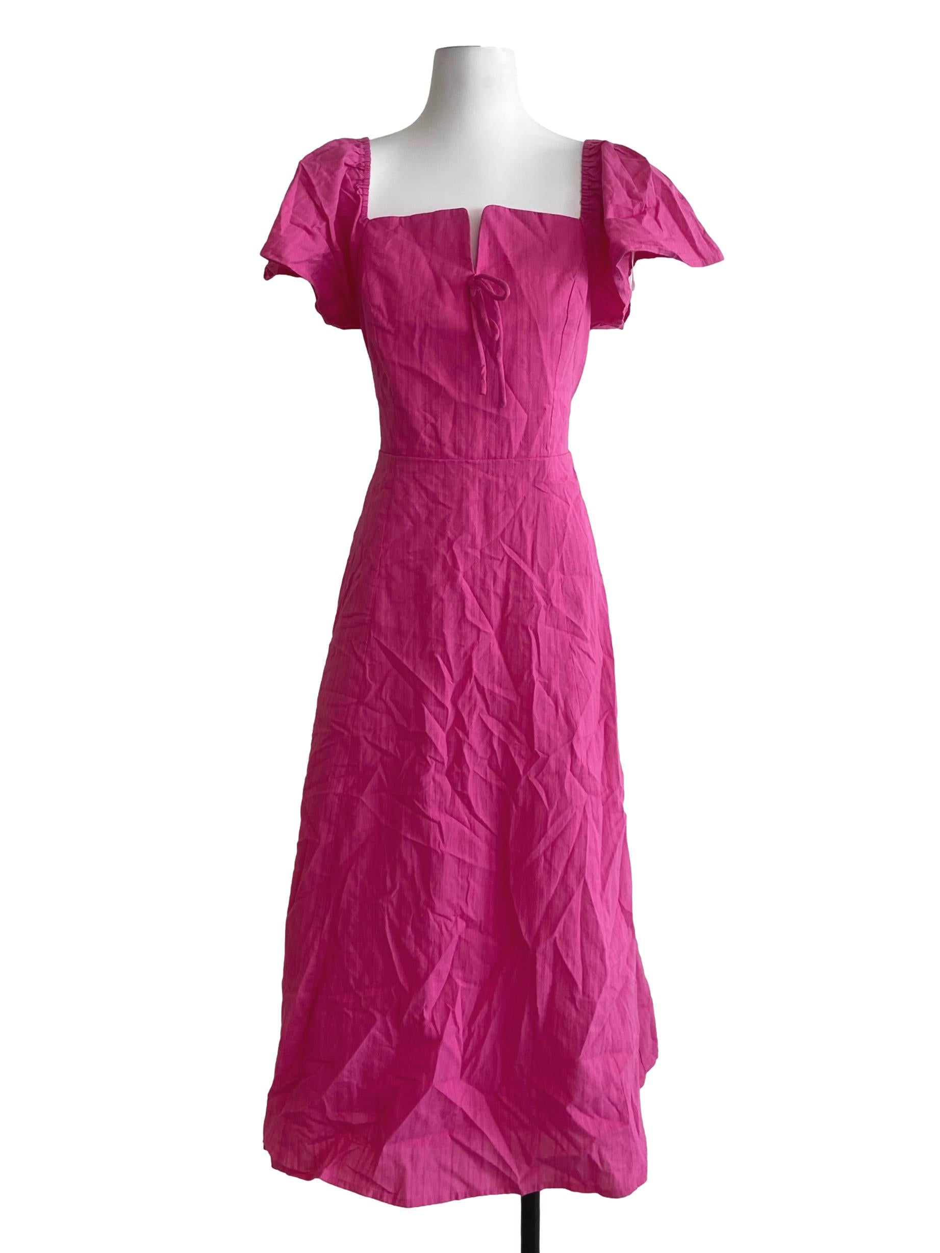 Hot Pink Square Neck Empire Dress