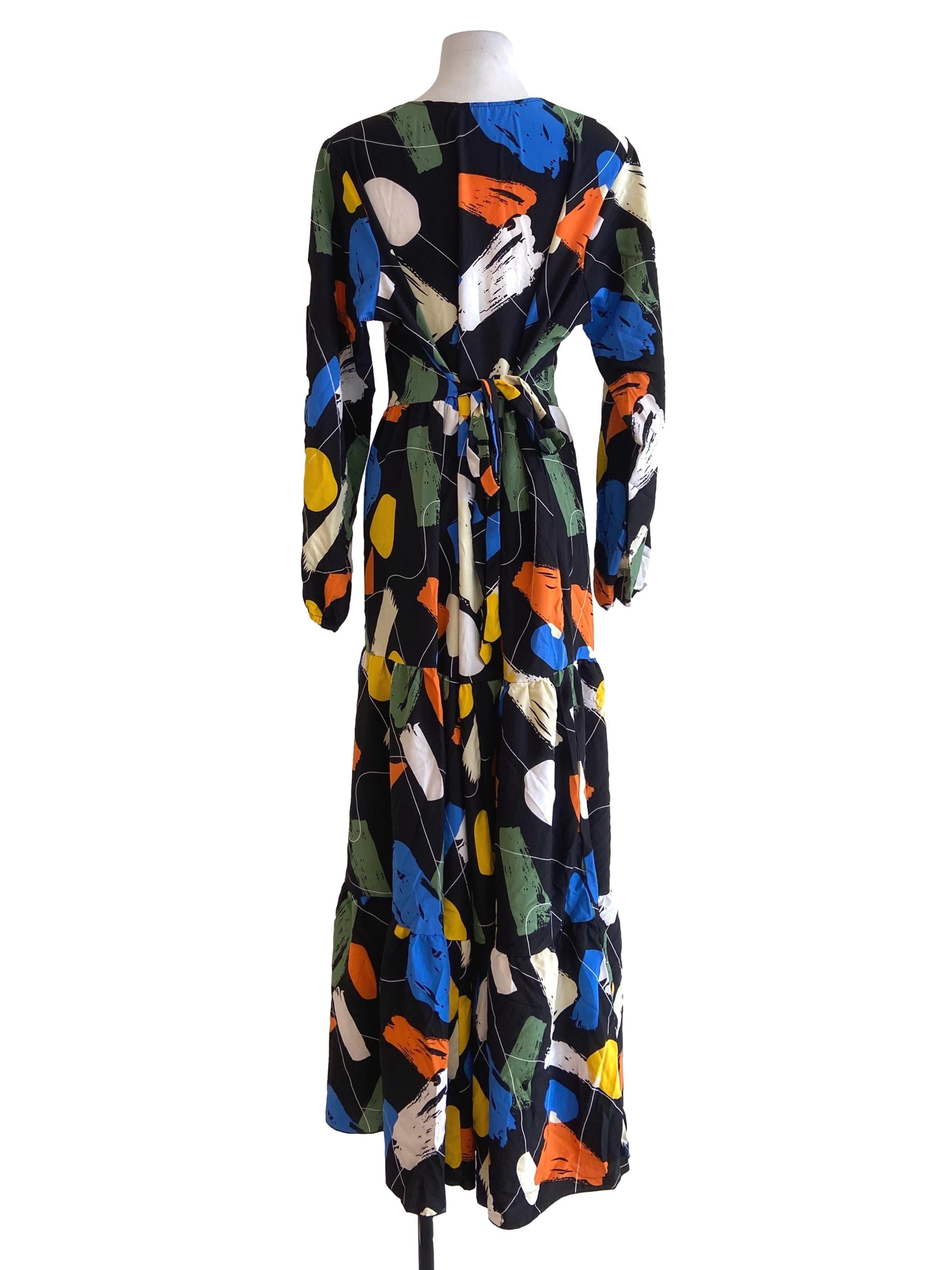 Black & Colourful Empire Layered Dress