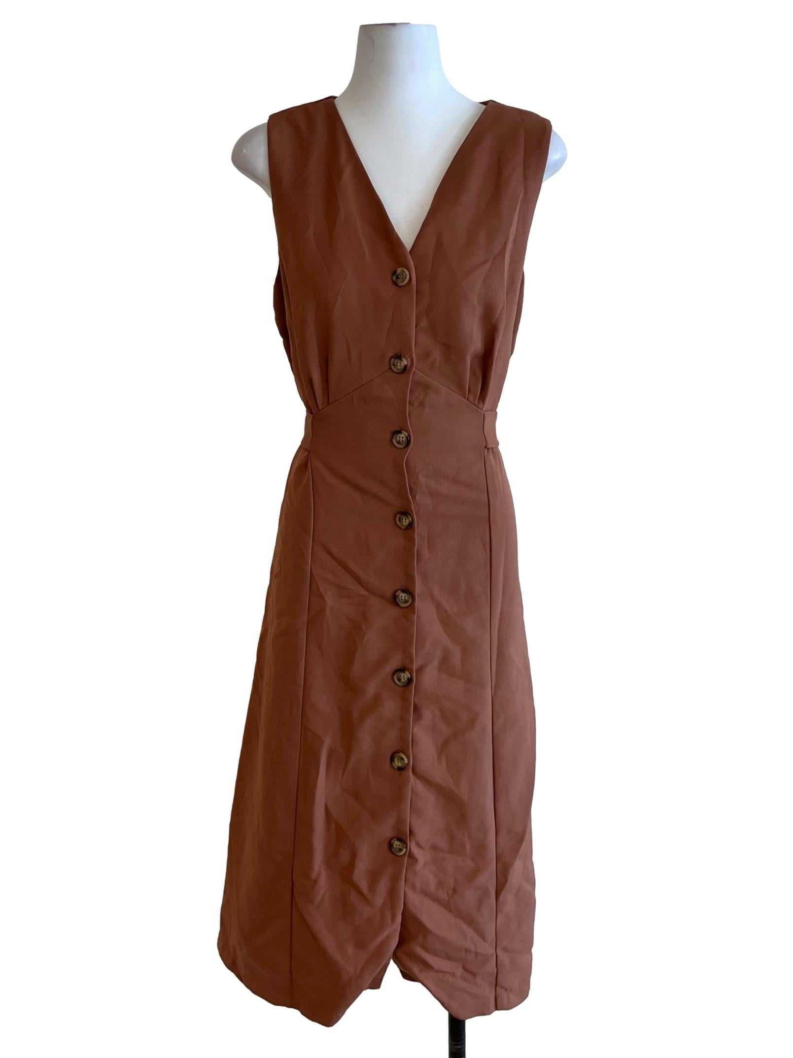 Brown V-Neckline Sheath Dress