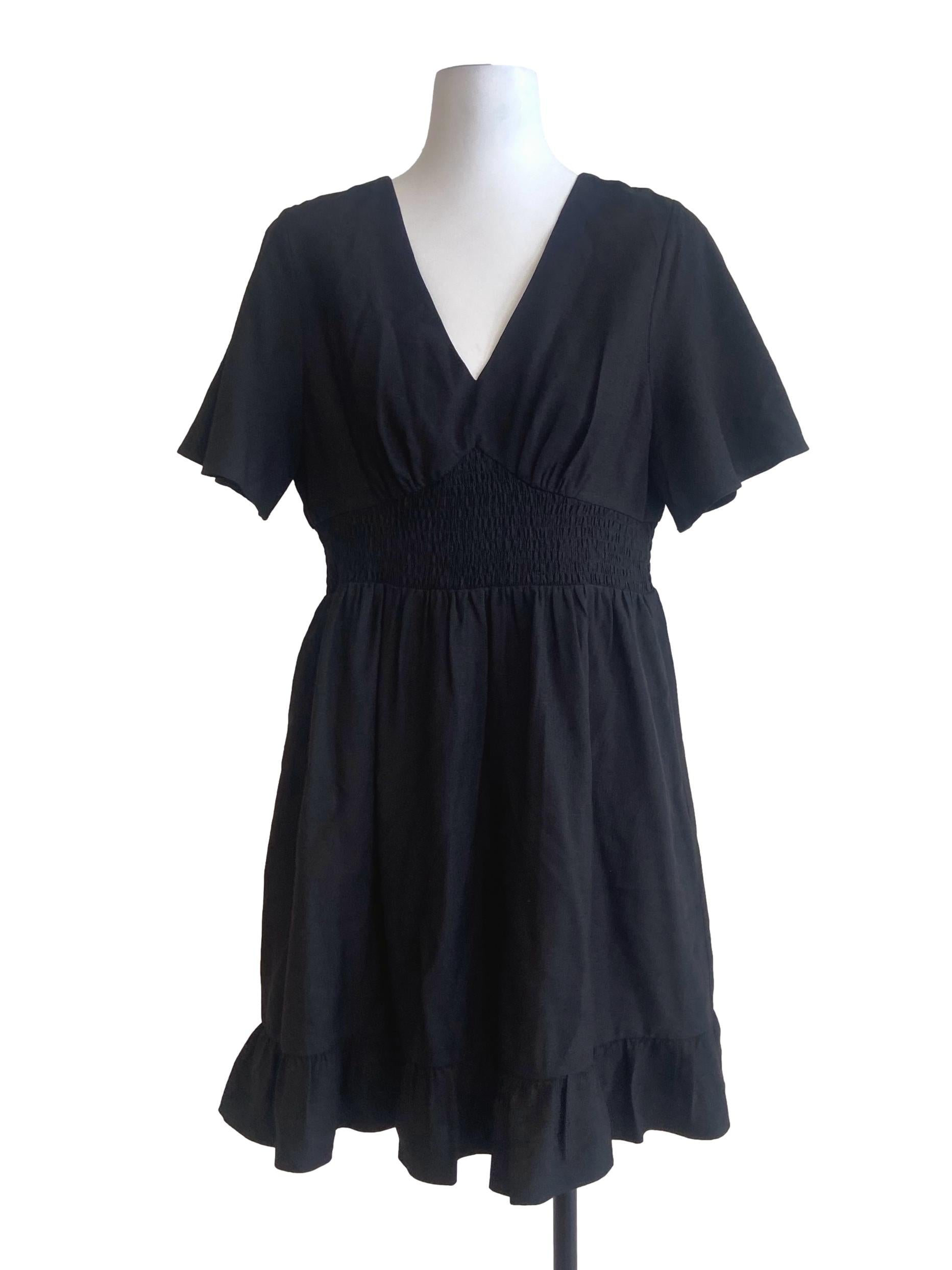 Black V-Neck Pegged Dress
