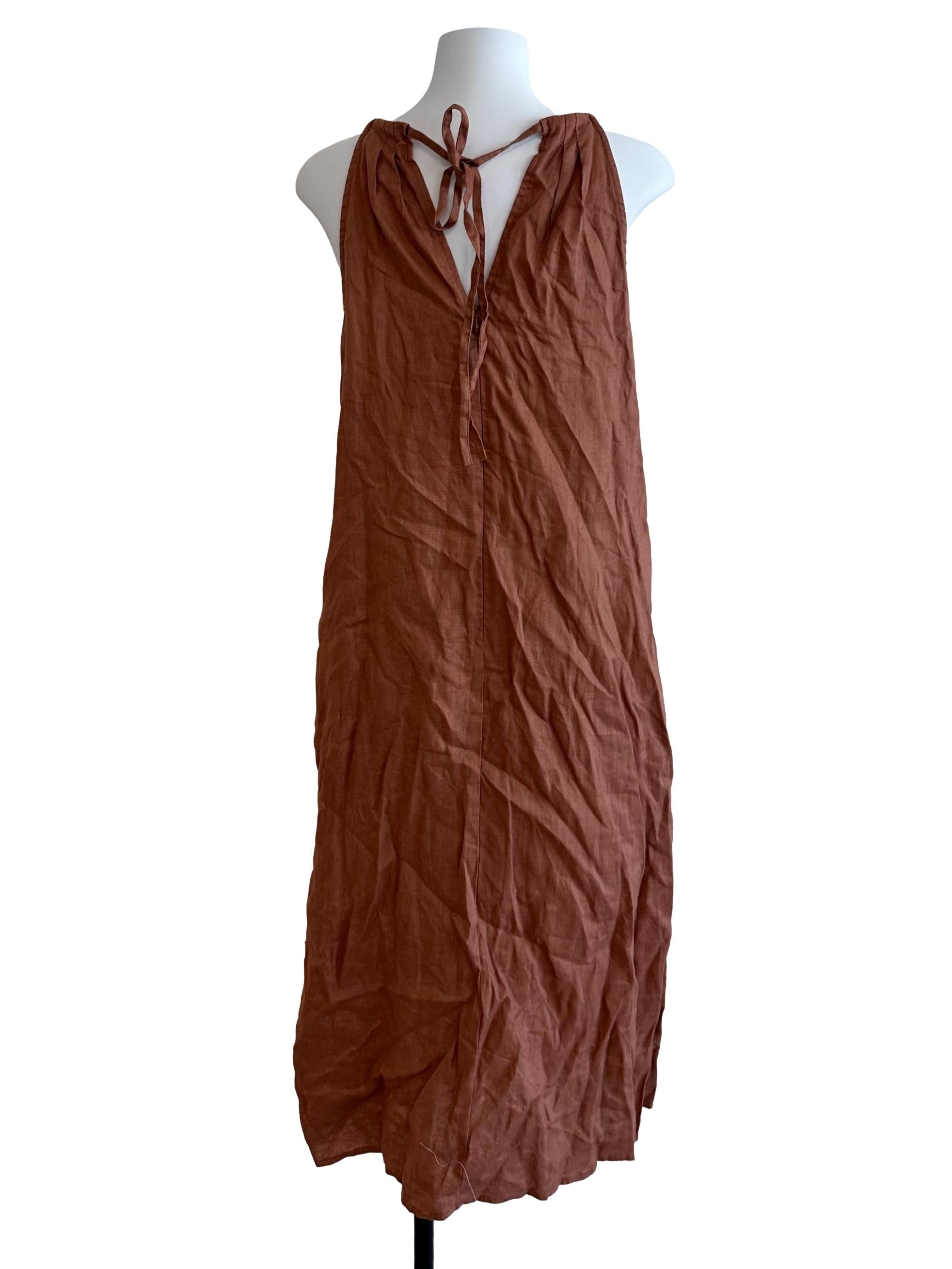 Chocolate Brown Overlap Halter Back Tie Dress