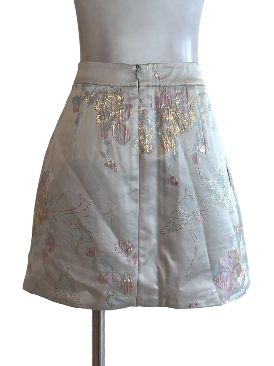 Champagne White Floral Embroidery Mini Skirt
