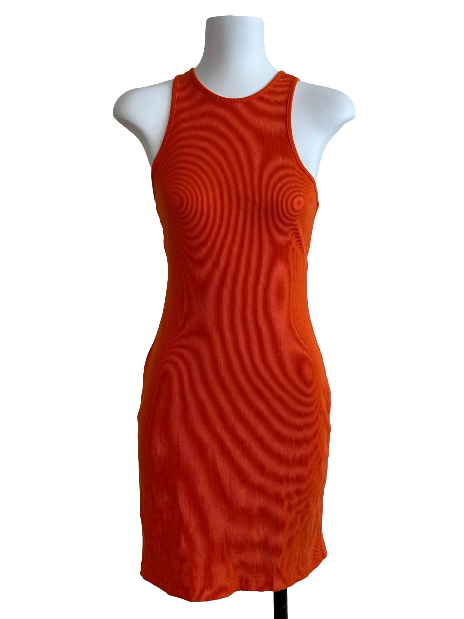 Fire Orange Round Neck Bodycon Backless Dress