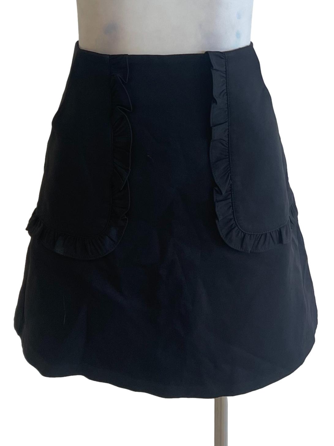 Black Ruffle Pocket Patched Mini Skirt
