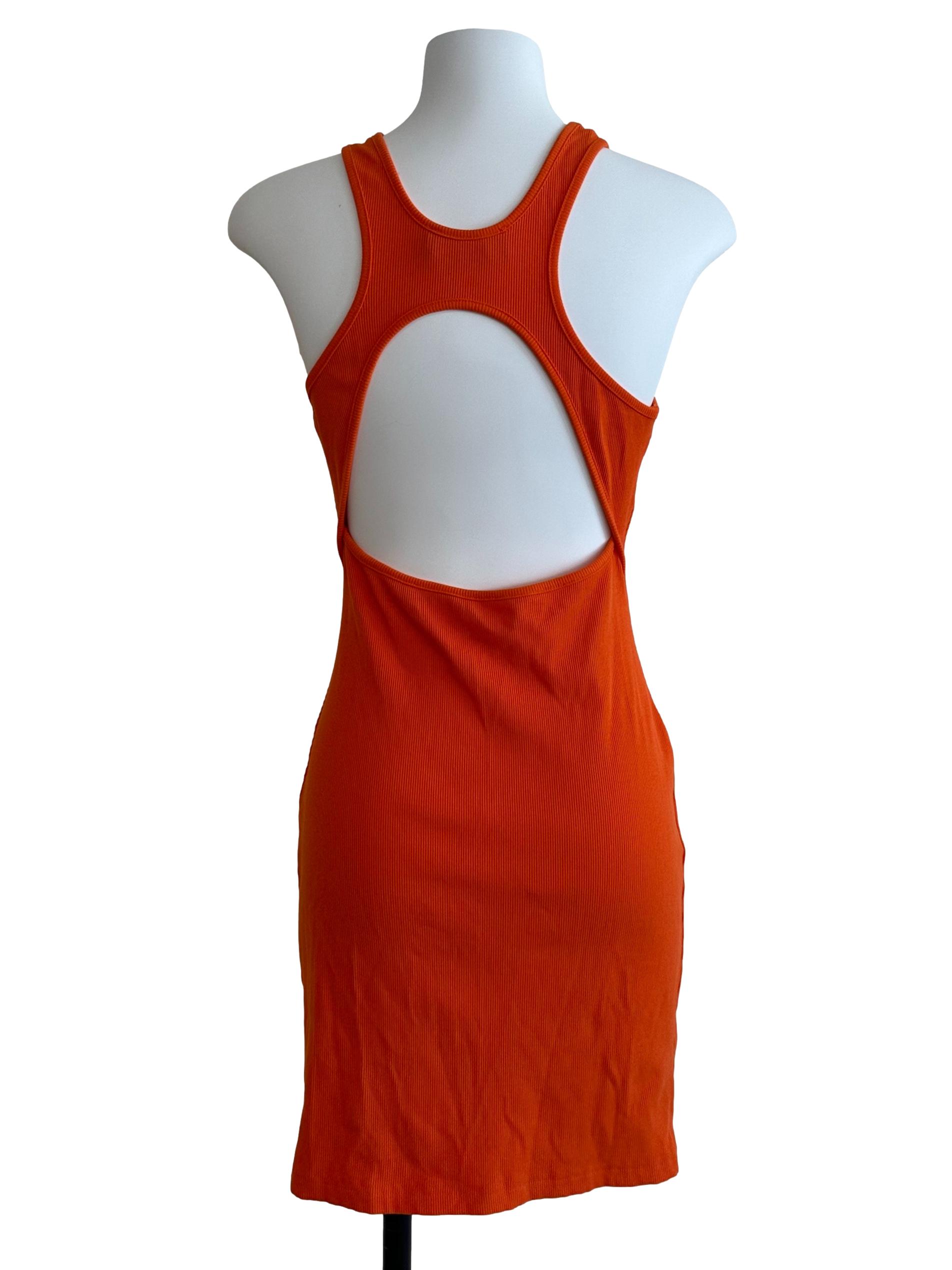 Fire Orange Round Neck Bodycon Backless Dress