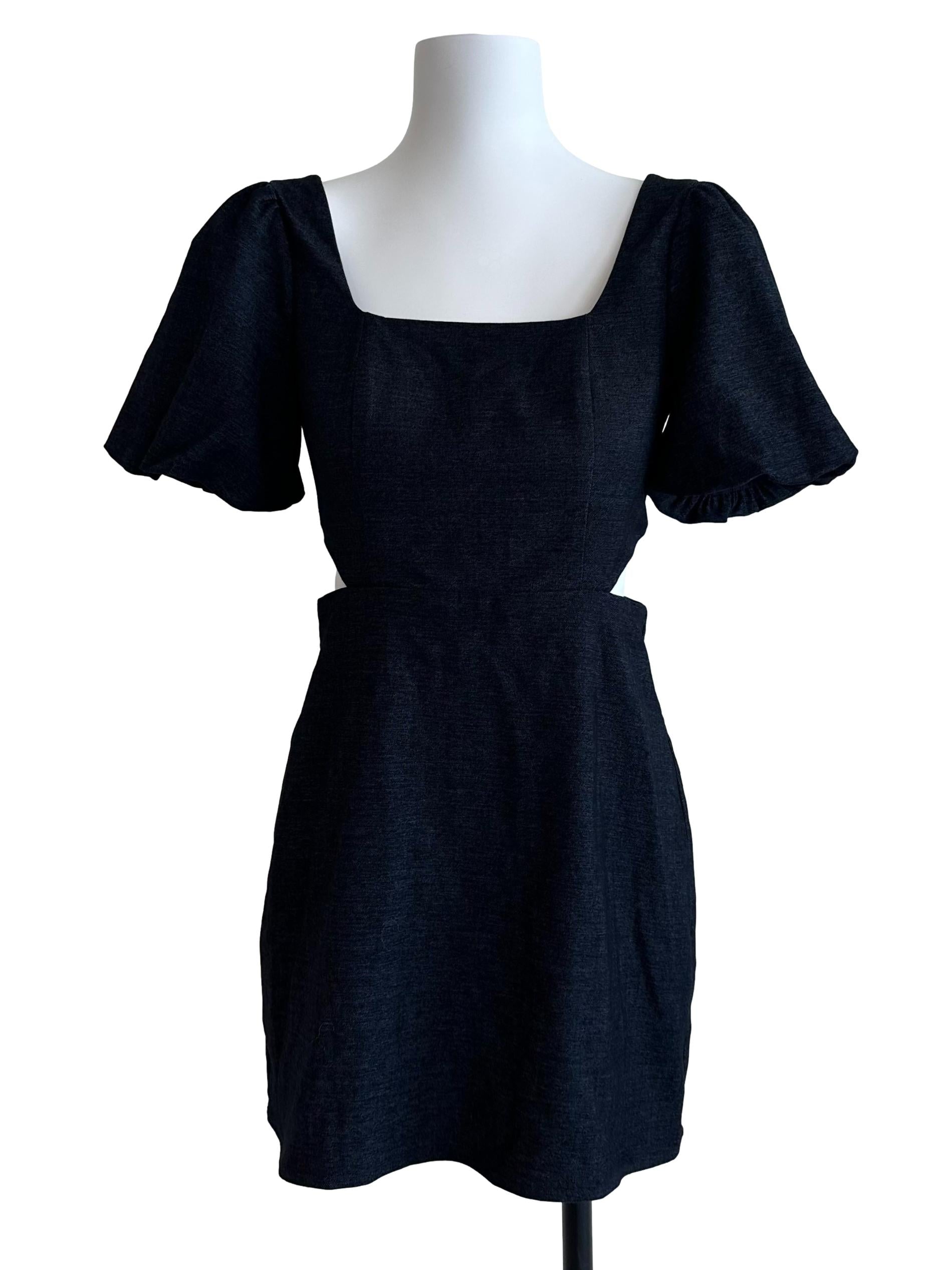 Midnight Blue Square Neck Side Open Back Tie Dress
