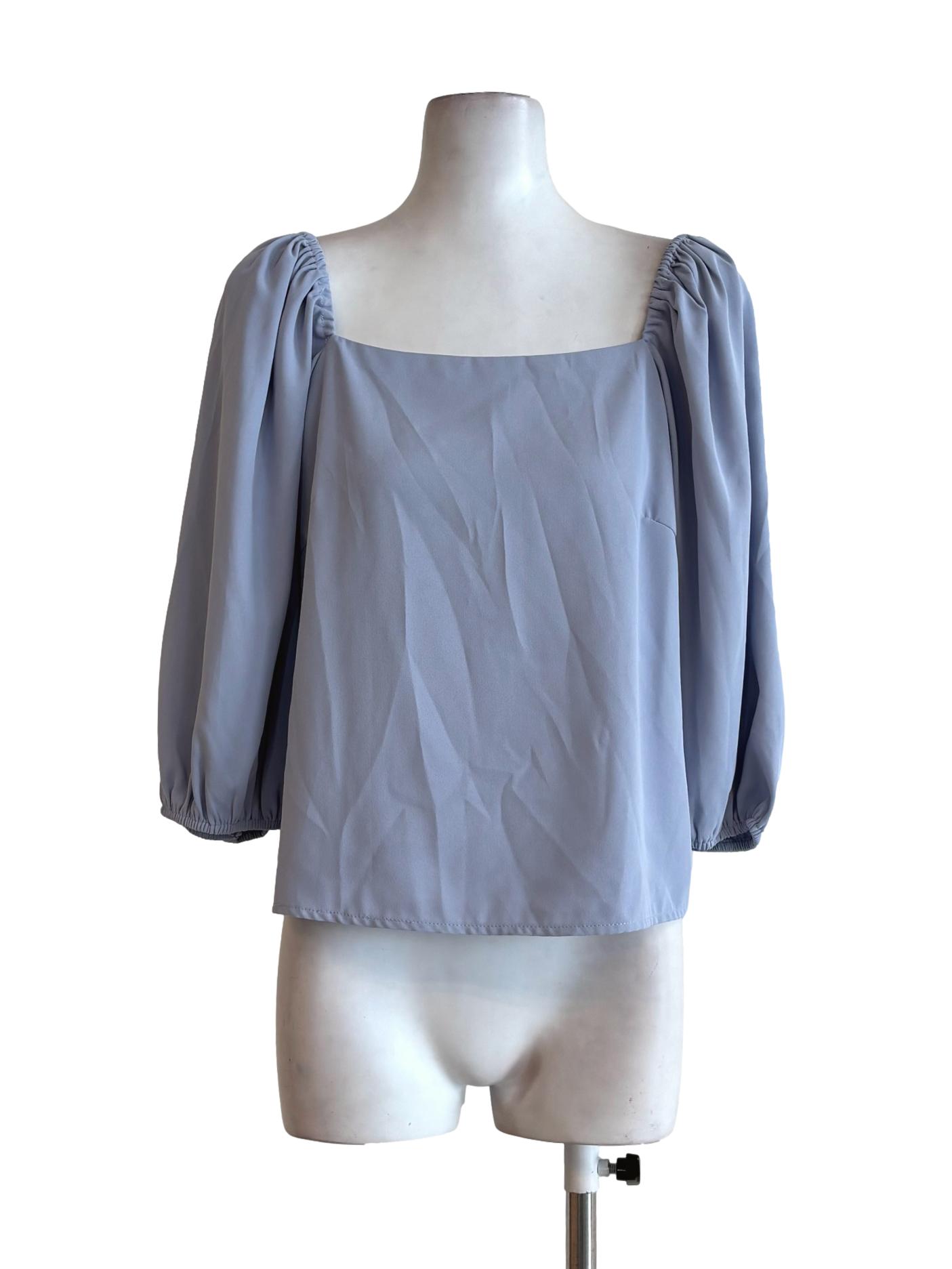 Baby Blue Square Neck Long Sleeve Blouse LB