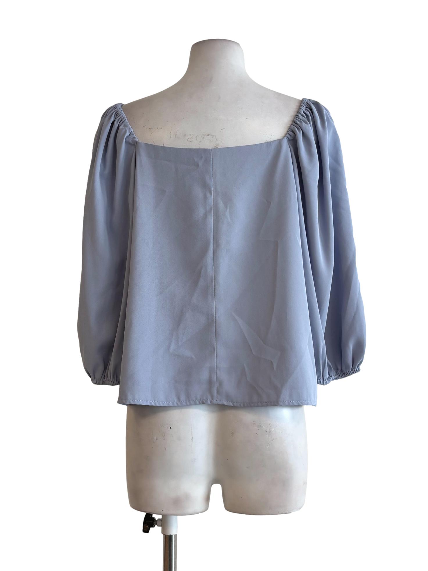 Baby Blue Square Neck Long Sleeve Blouse LB