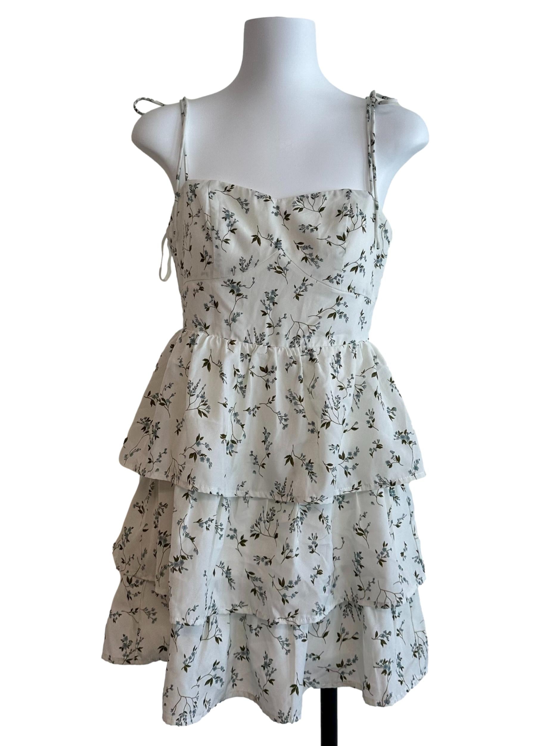 Pearl White Floral Layered Dress