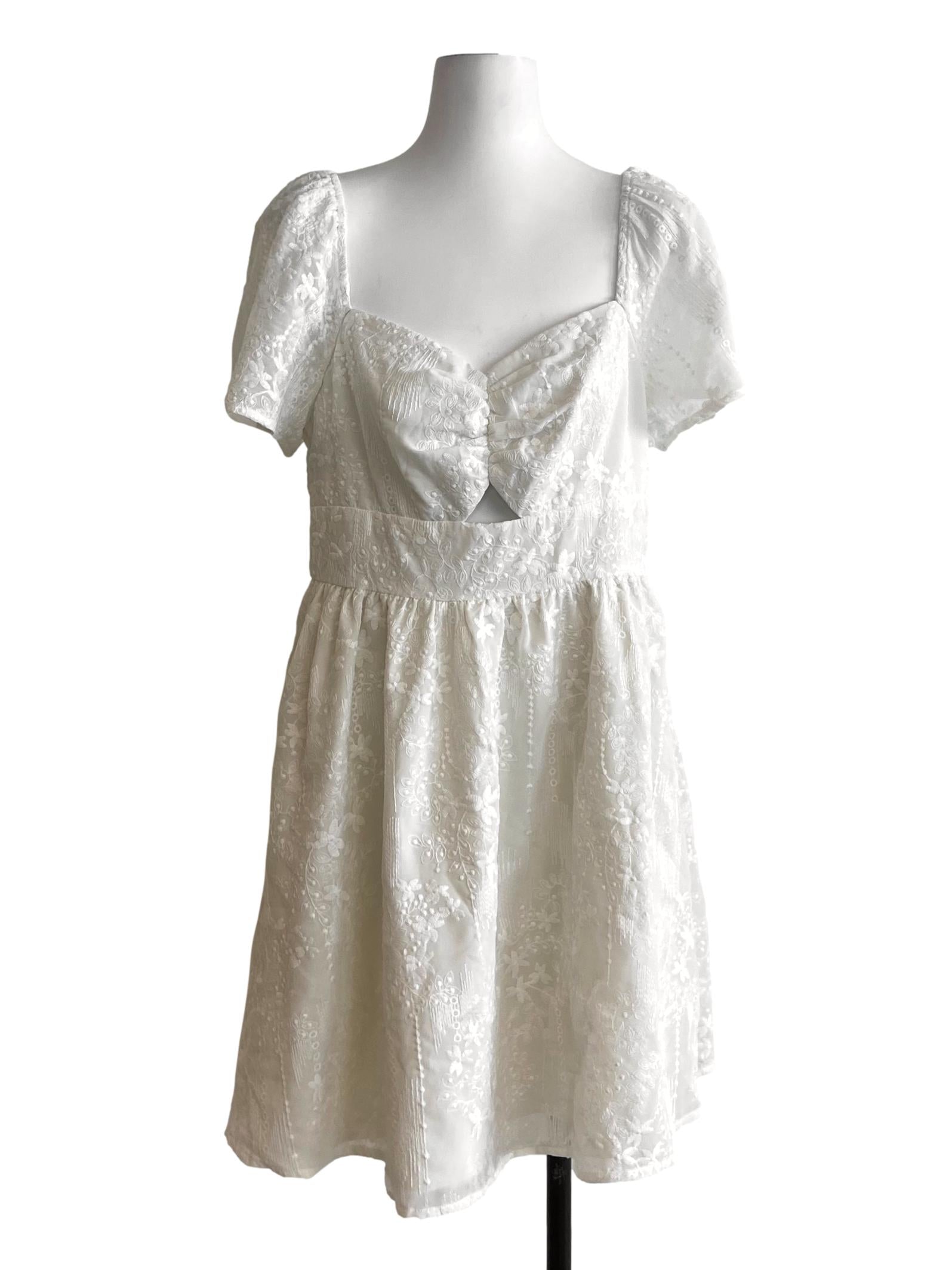 White Floral Lace A-Line Dress