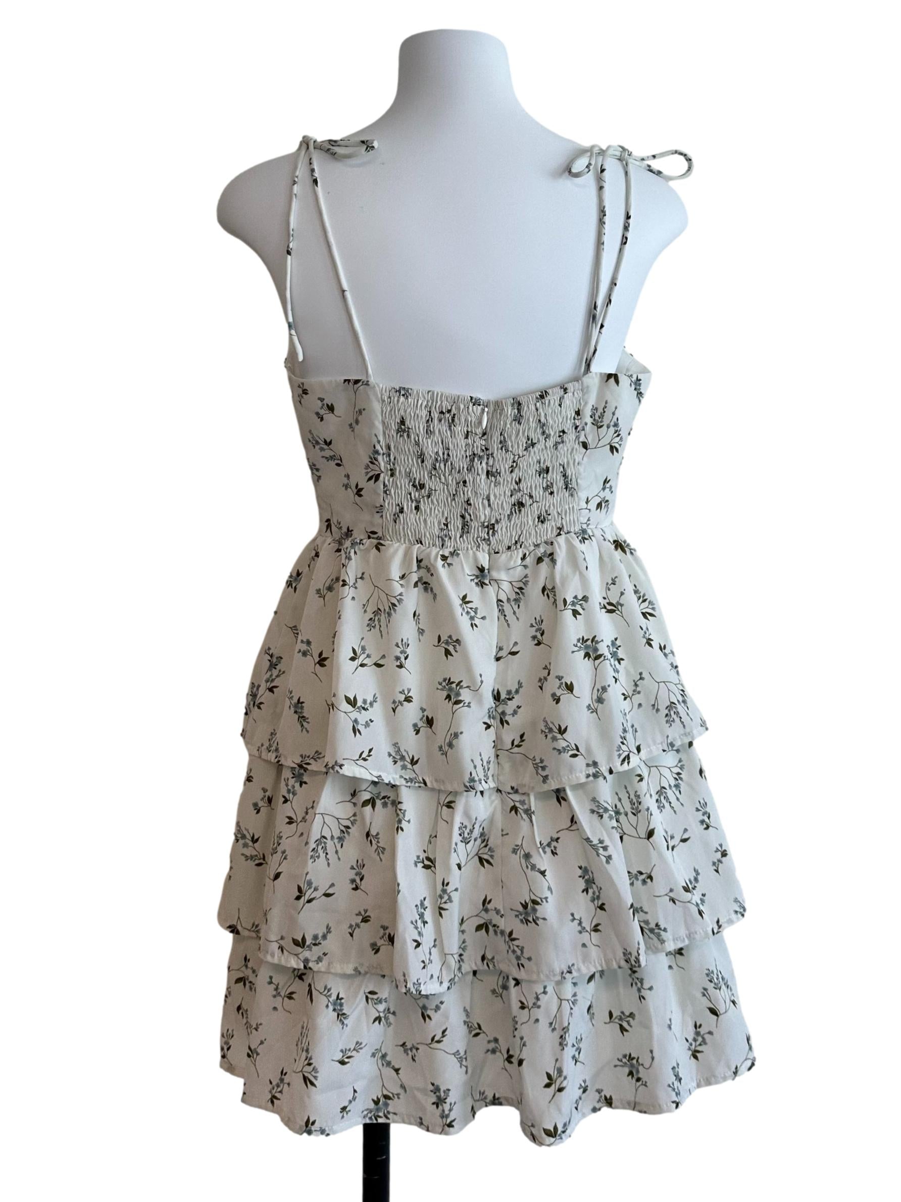 Pearl White Floral Layered Dress