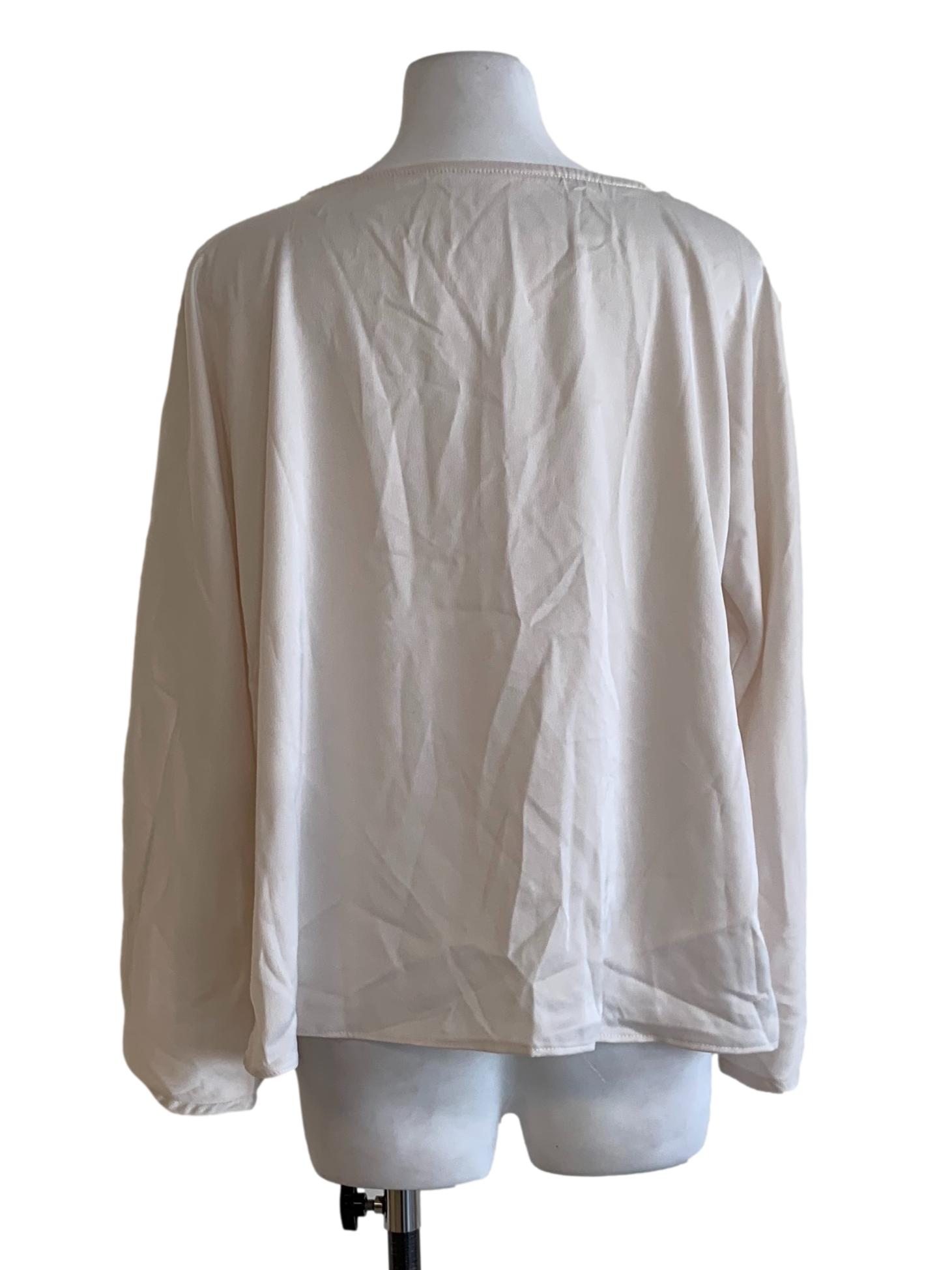 White Satin Long-Sleeve Blouse