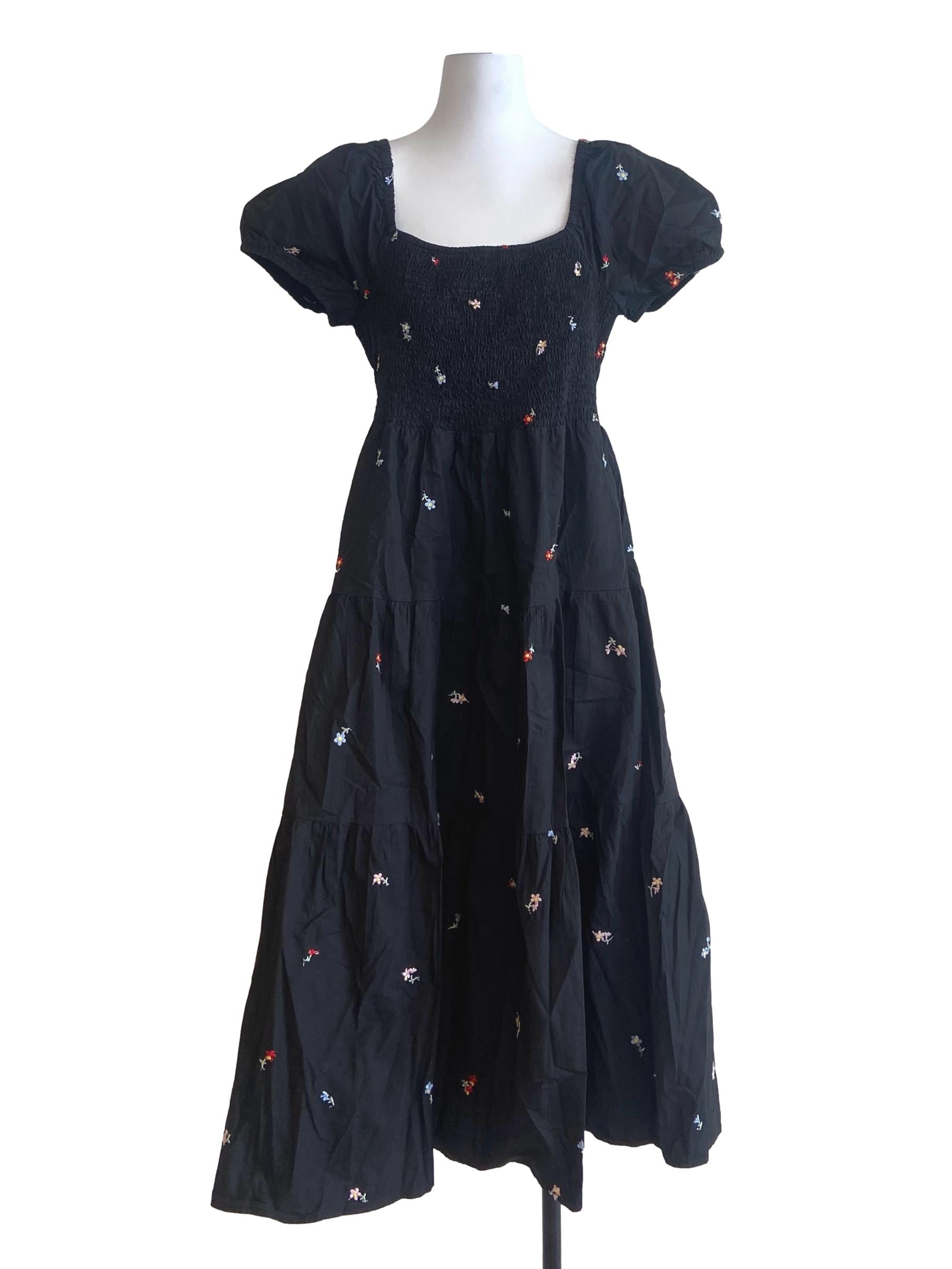 Black Floral Layered Empire Dress