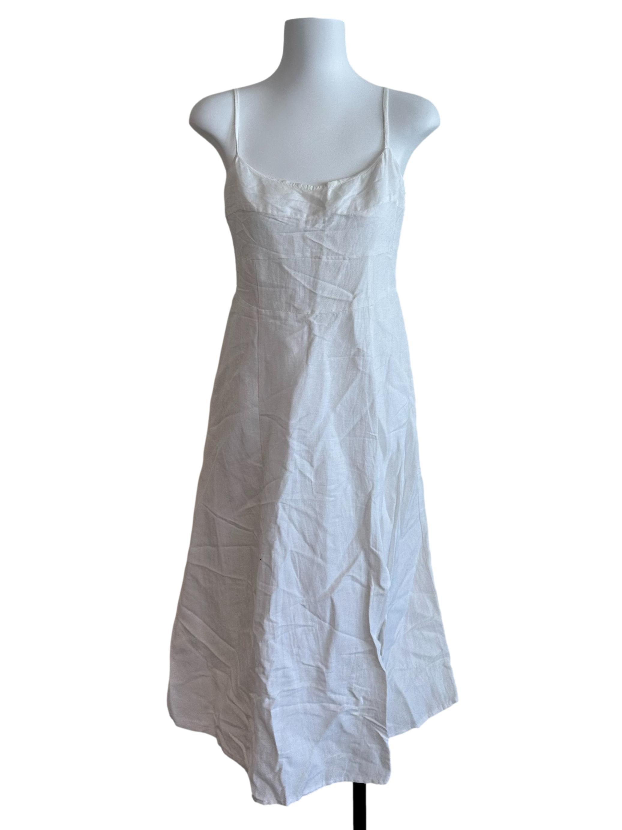 Snow White Scoop Neck Spaghetti Strap Linen Dress