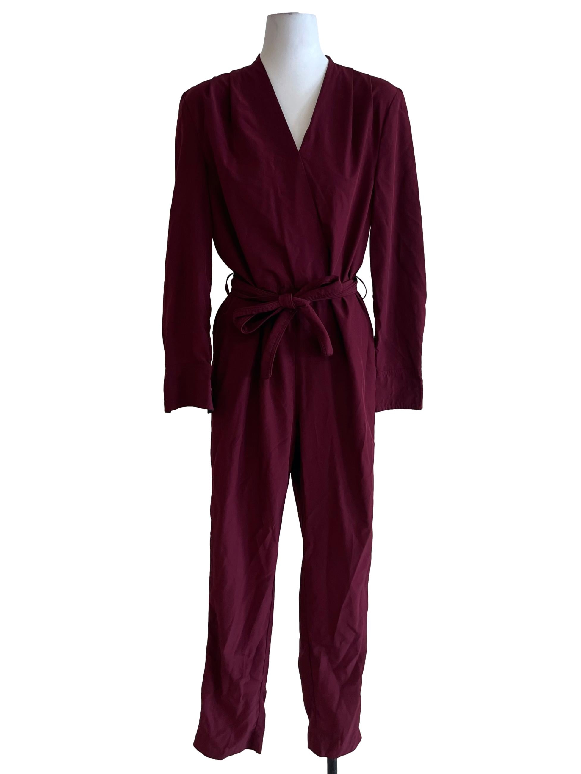 Wine Red V-Neckline Jumpsuit