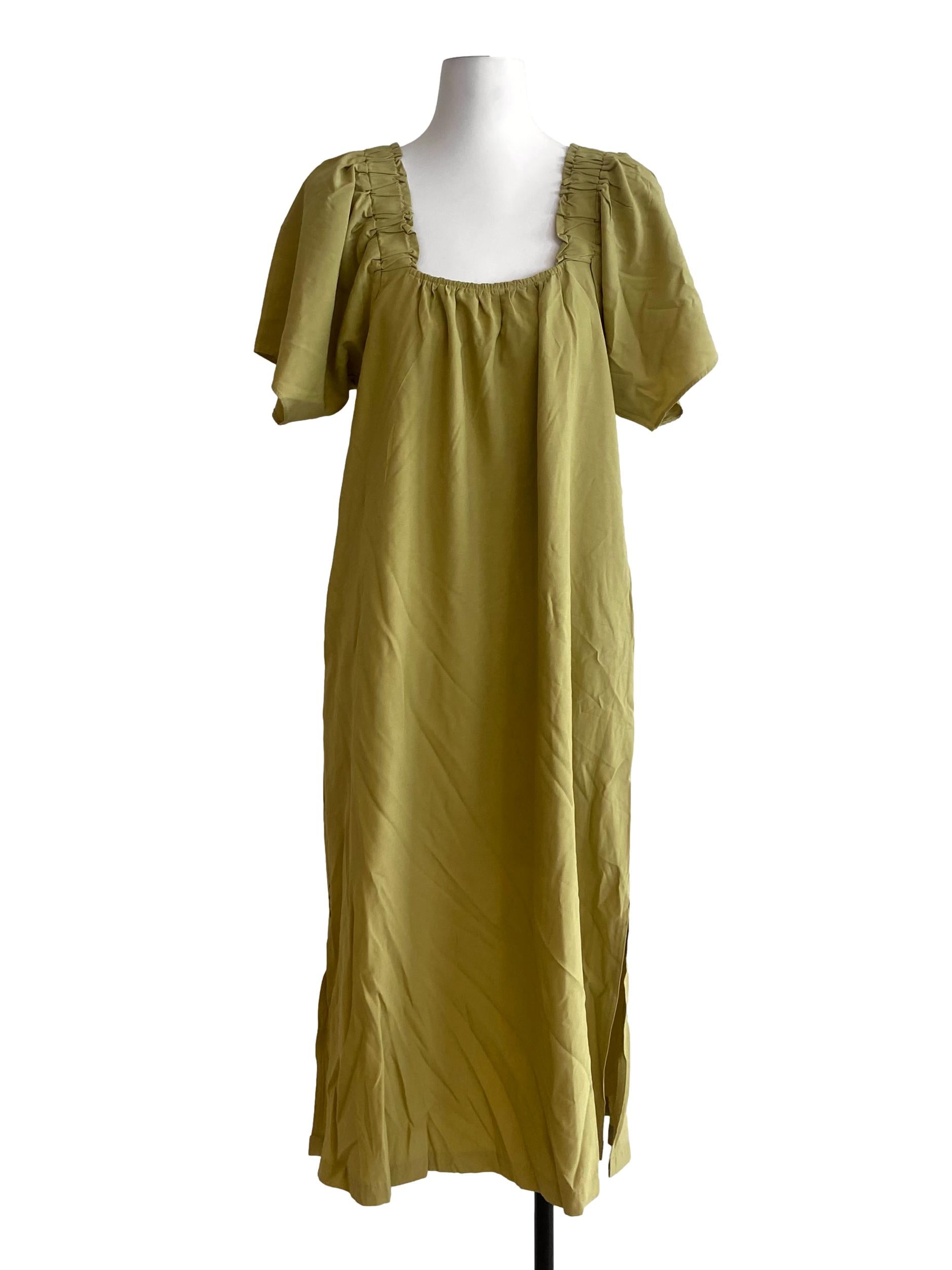 Lime Green Slit Slip Dress