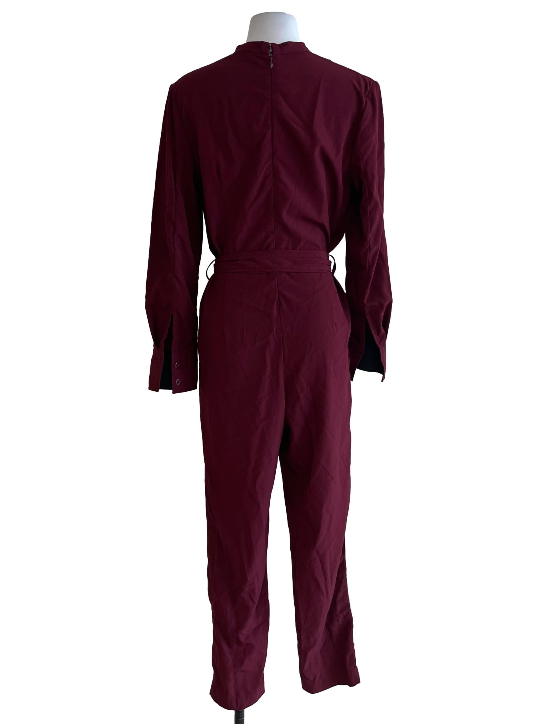 Wine Red V-Neckline Jumpsuit