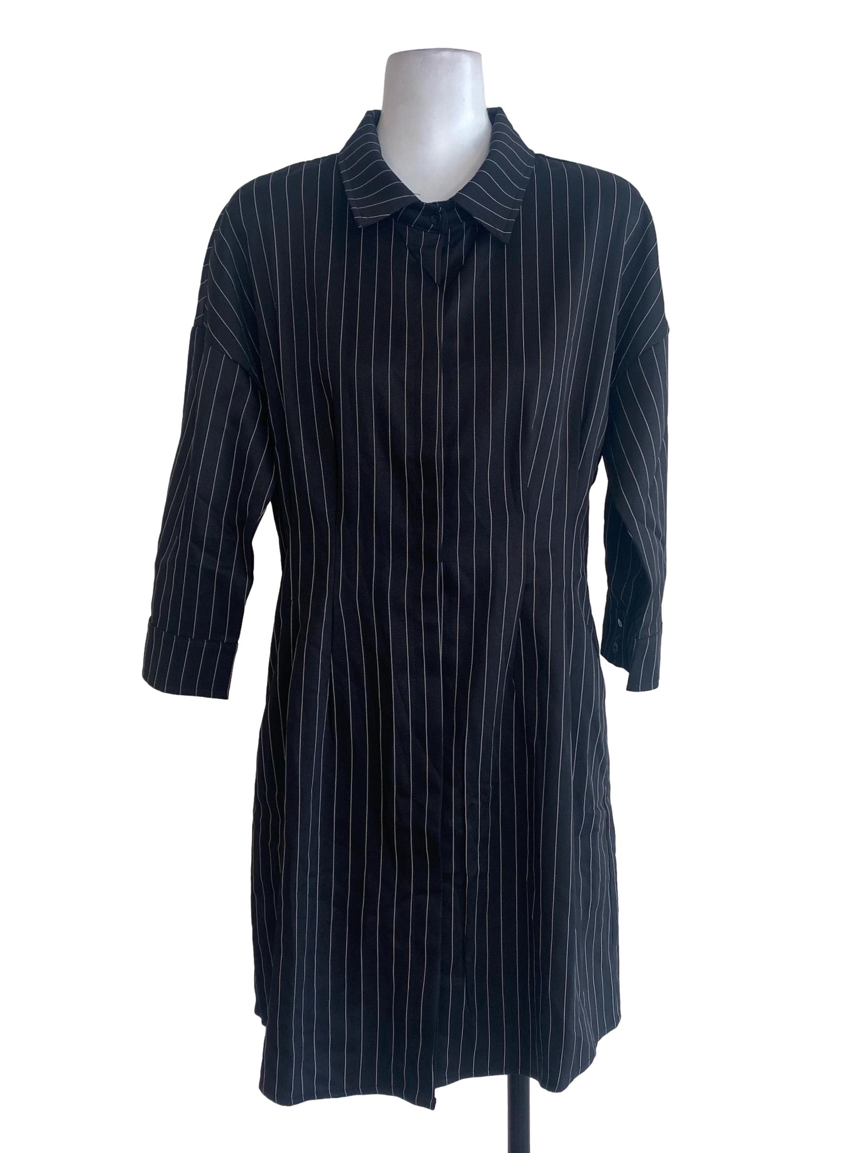 Black Striped Button Down Dress