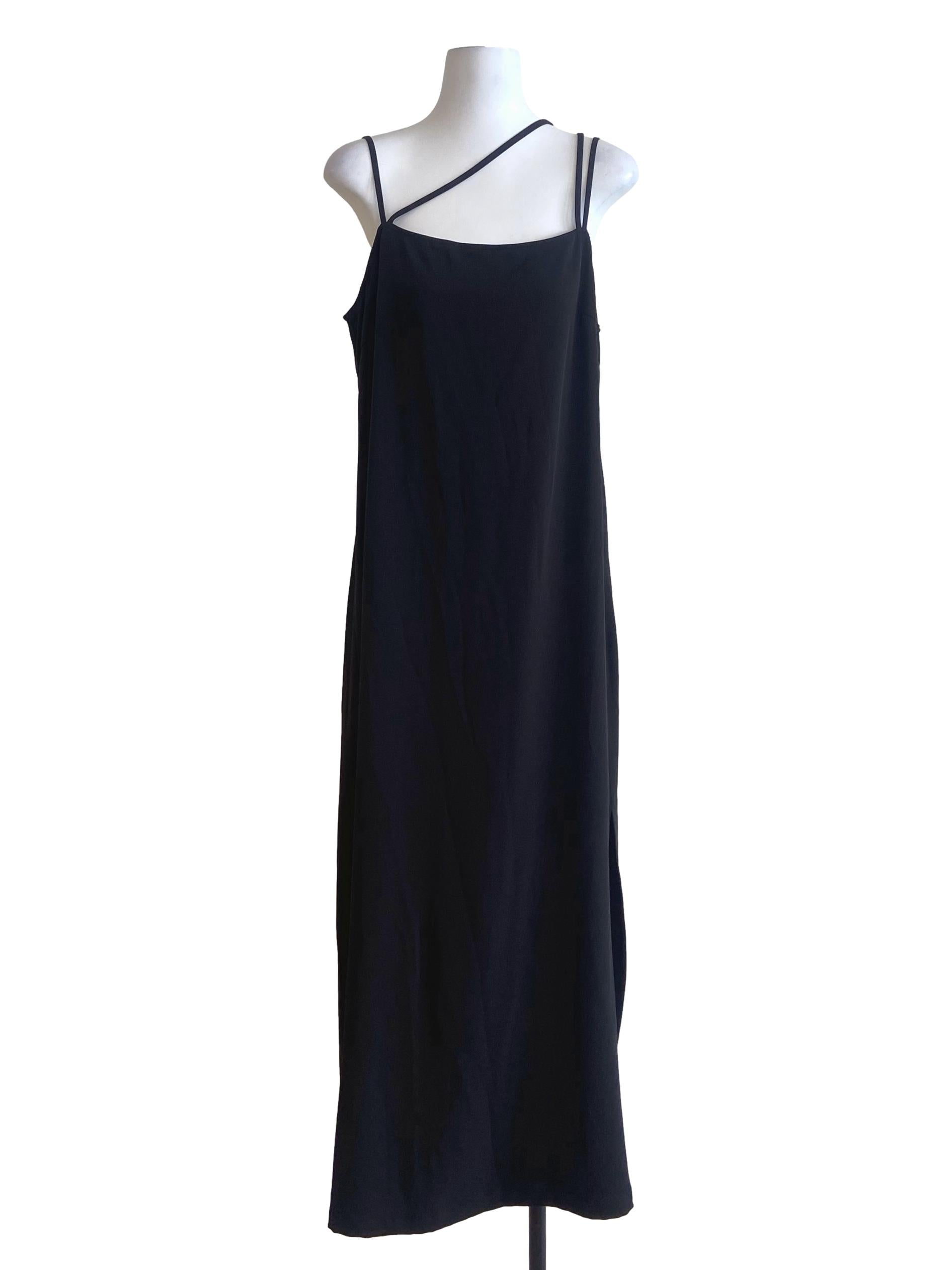 Black Spaghetti Strap Slit Empire Dress