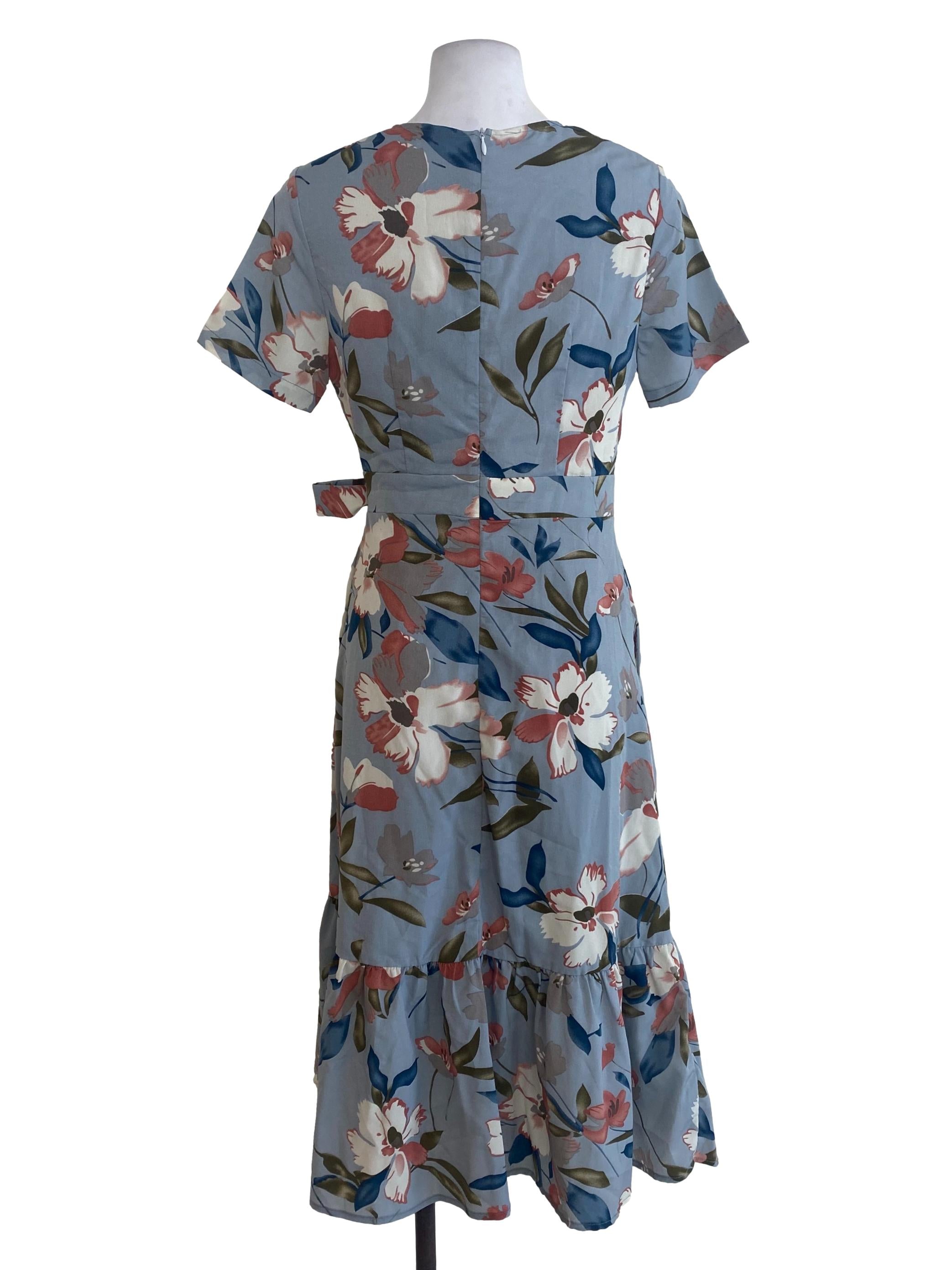 Blue Floral Wrap Dress