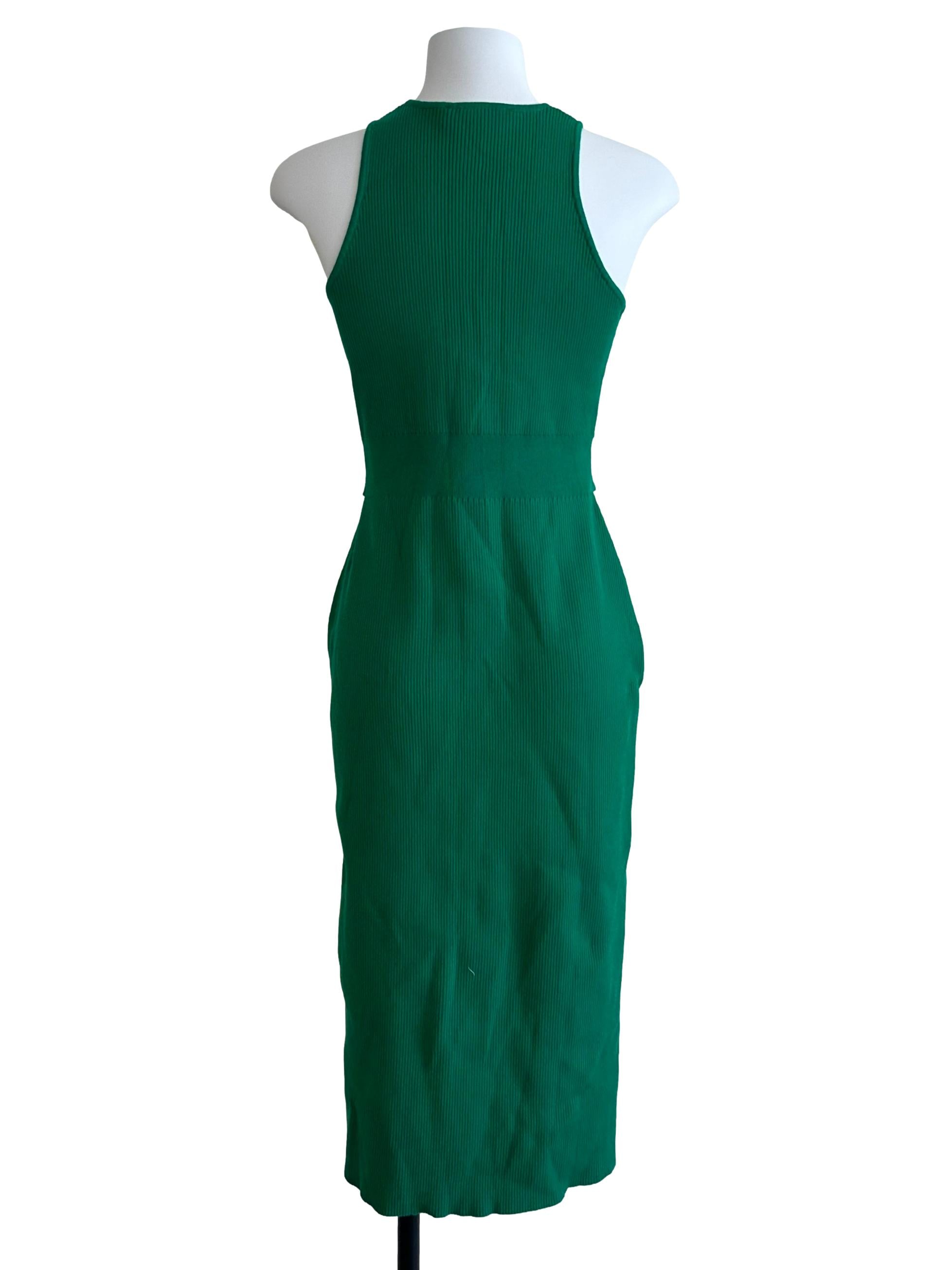 Fern Green Round Neck Strap Knit Slit Dress