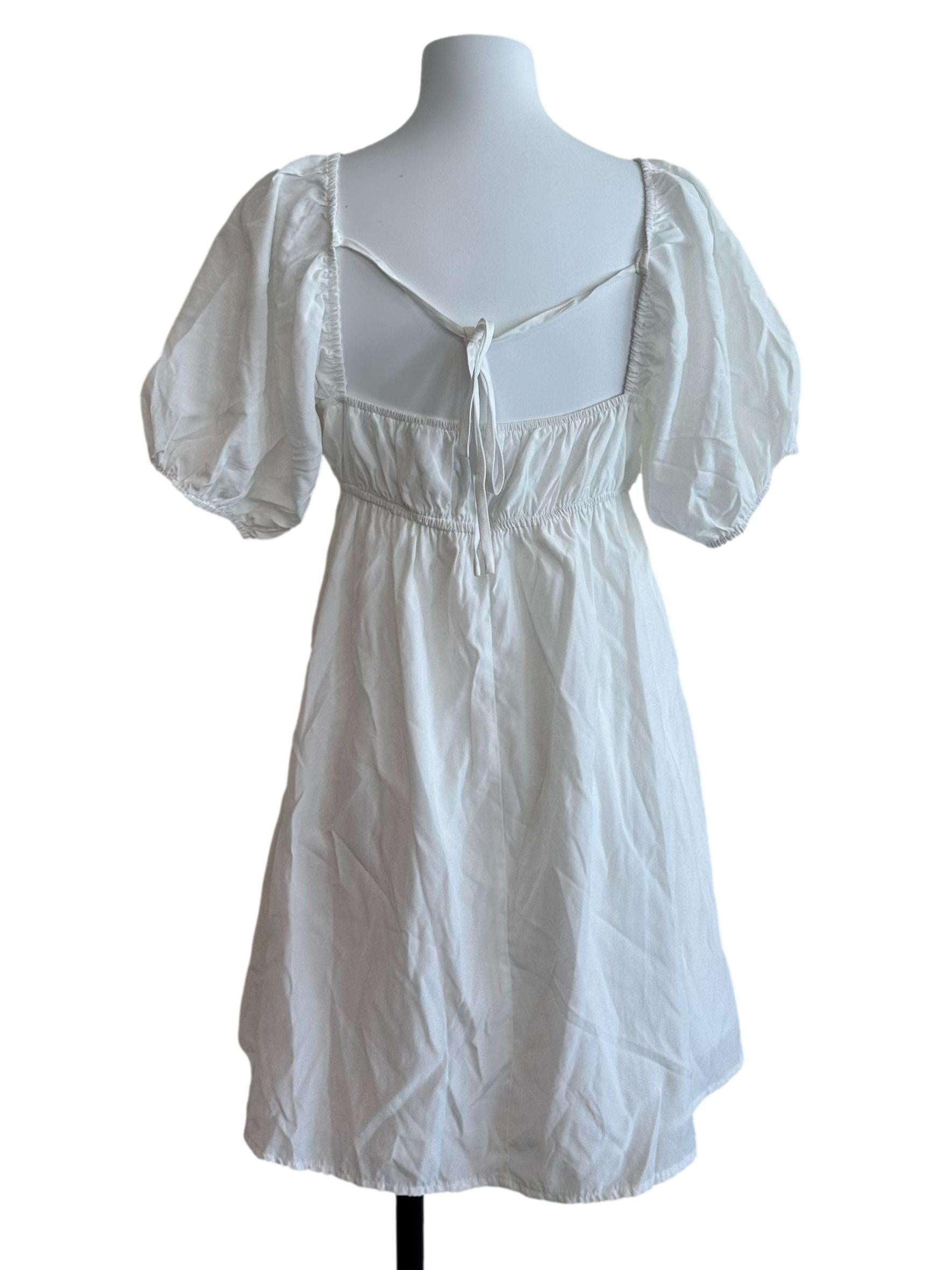 Pearl White V Neck Ribbon Dress